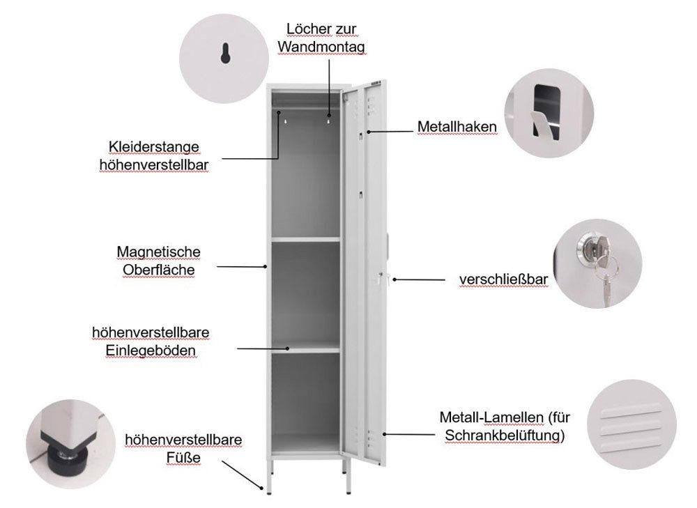 OTTO home Drehtürenschrank Siena Kleiderschrank Schrank Metallschrank Mehrzweckschrank Spind (in 4 Farben aus Metall Stahlschrank) in der Höhe verstellbar, abschließbar