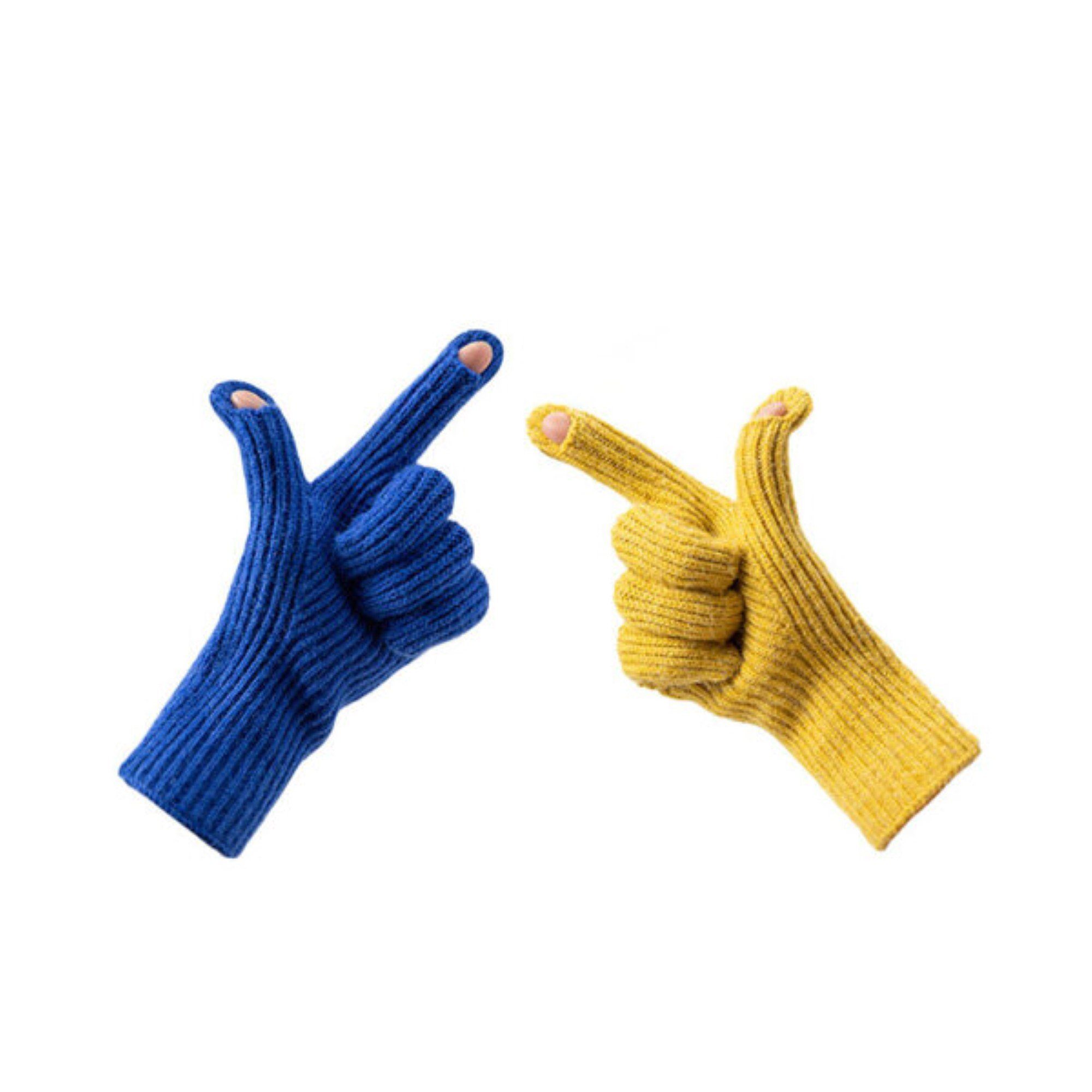 COFI 1453 Fäustlinge Geflochtene Telefonhandschuhe mit Aussparungen für die Finger