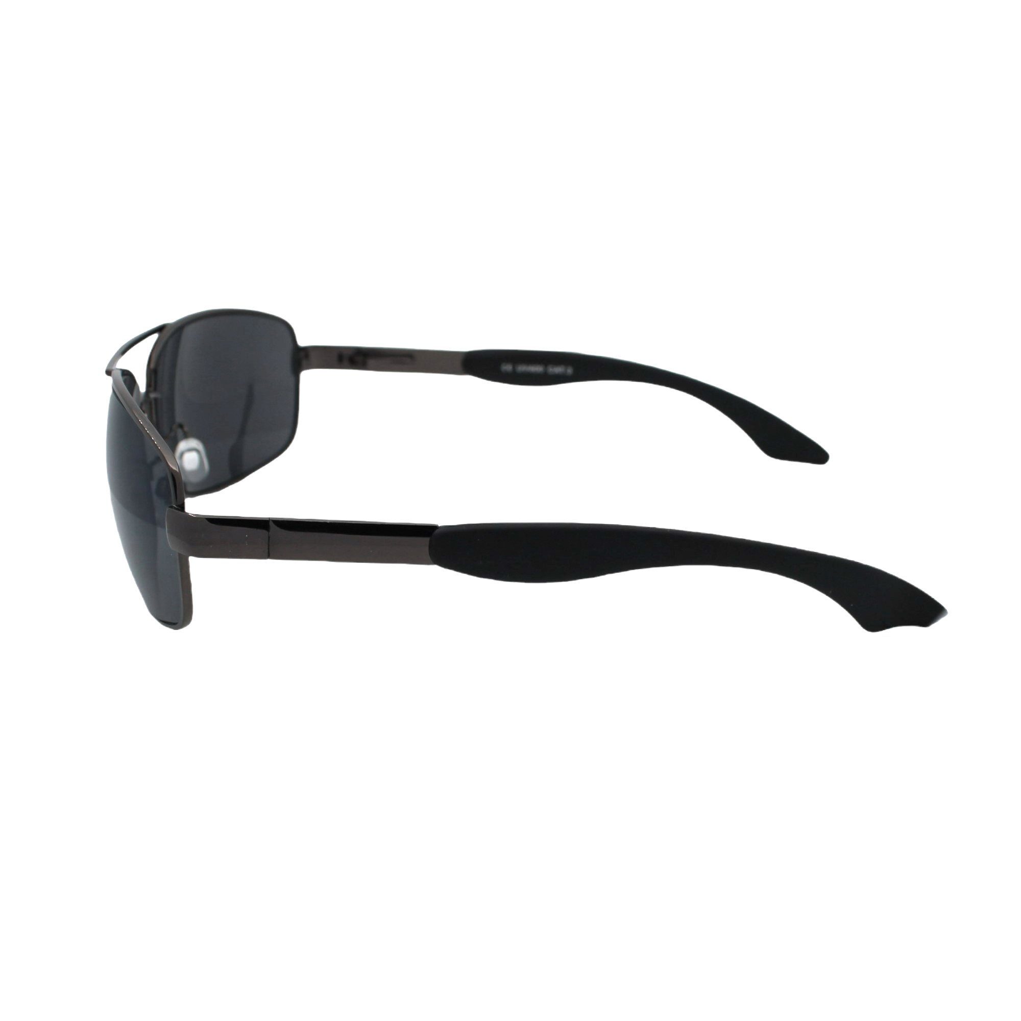 Rennec Sonnenbrille Herren Schwarz Schmale Pilotenbrille Eckige Gläser Linsen Schwarz Getönt, Brille mit Federscharniere