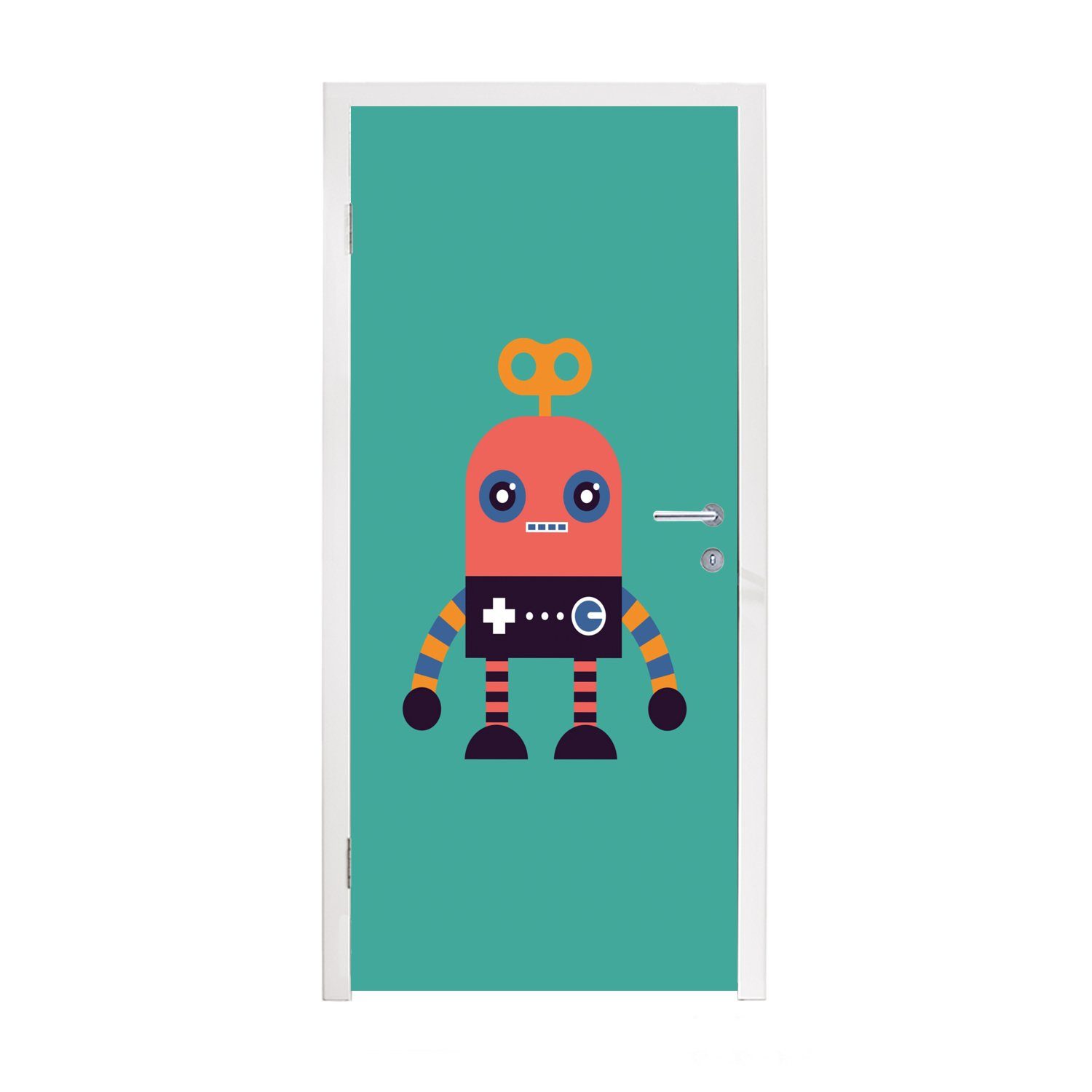 MuchoWow Türtapete Roboter - Spielzeug - Gesicht - Rosa - Jungen - Kinder, Matt, bedruckt, (1 St), Fototapete für Tür, Türaufkleber, 75x205 cm | Türtapeten