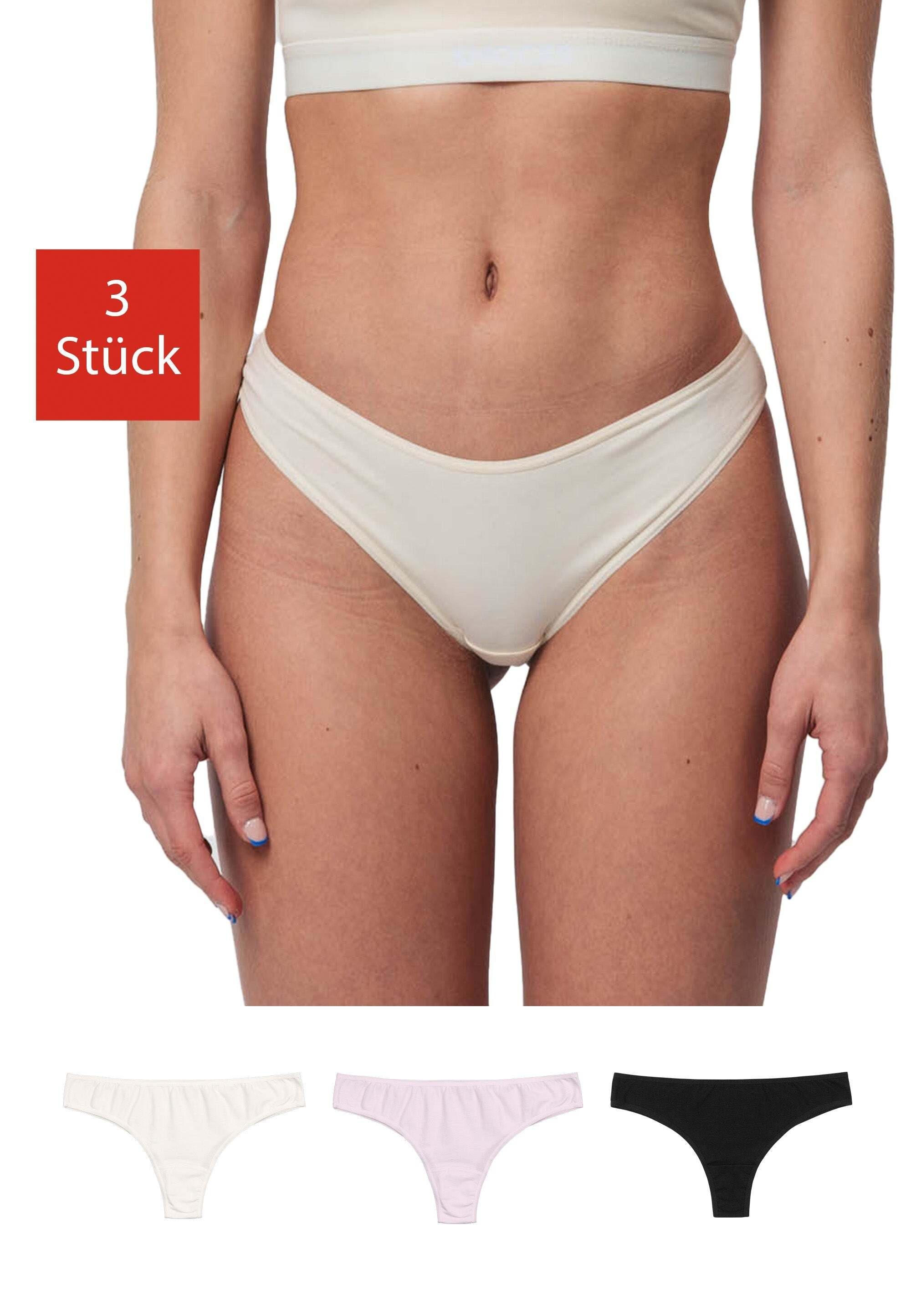 SNOCKS Brasilslip Unterwäsche Damen Brazilian Slip Unterhosen (3-St) aus Bio-Baumwolle für ein bequemes Tragegefühl Mix (Hellbeige/Rose/Schwarz)