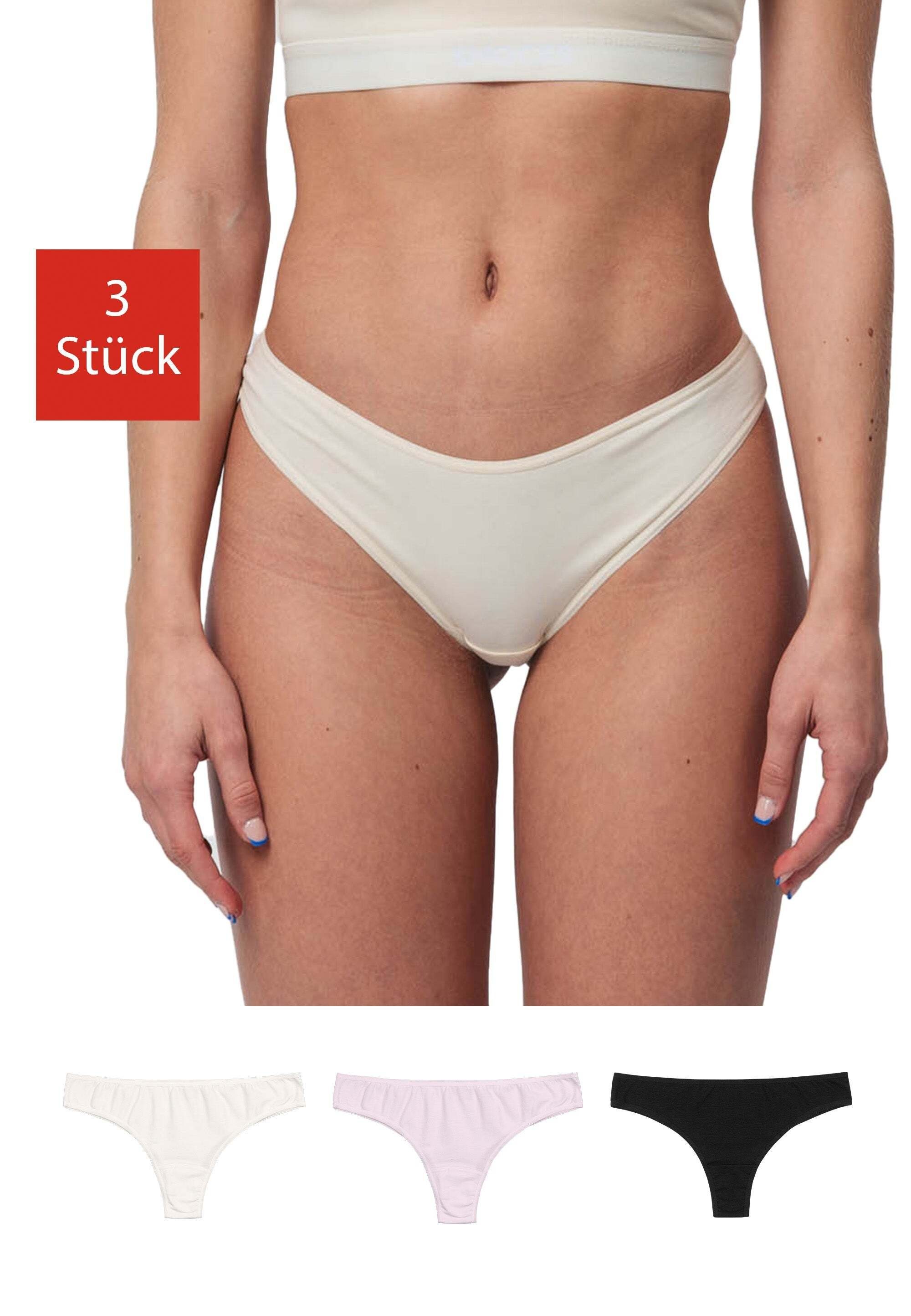 aus SNOCKS für Damen Brasilslip Unterwäsche Slip Mix ein (Hellbeige/Rose/Schwarz) bequemes Unterhosen Brazilian Bio-Baumwolle Tragegefühl (3-St)