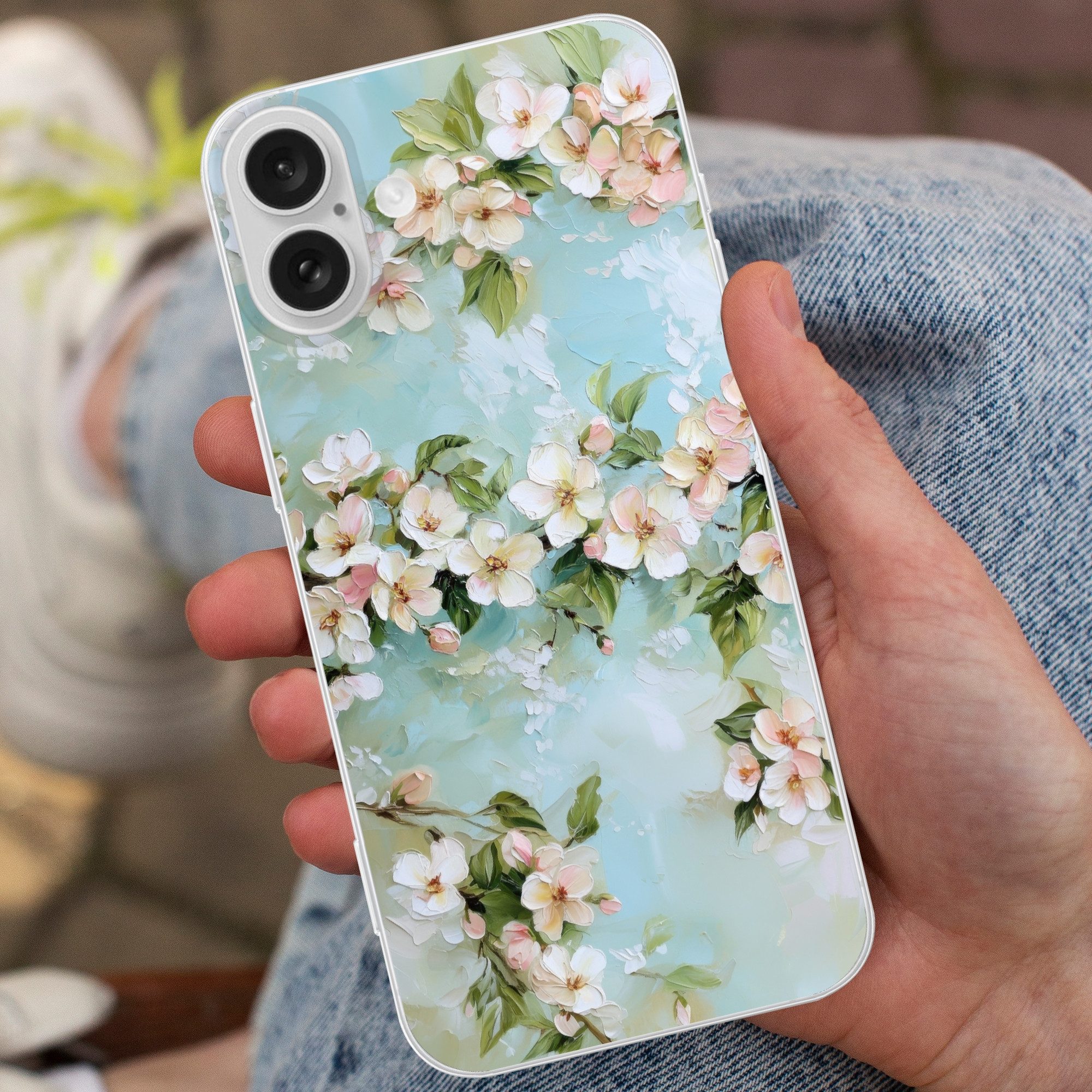 MuchoWow Handyhülle für Apple iPhone 16 Plus Blüte - Blätter - Hellblau, Smartphone-Bumper, Print, Handy Schutzhülle Dünn