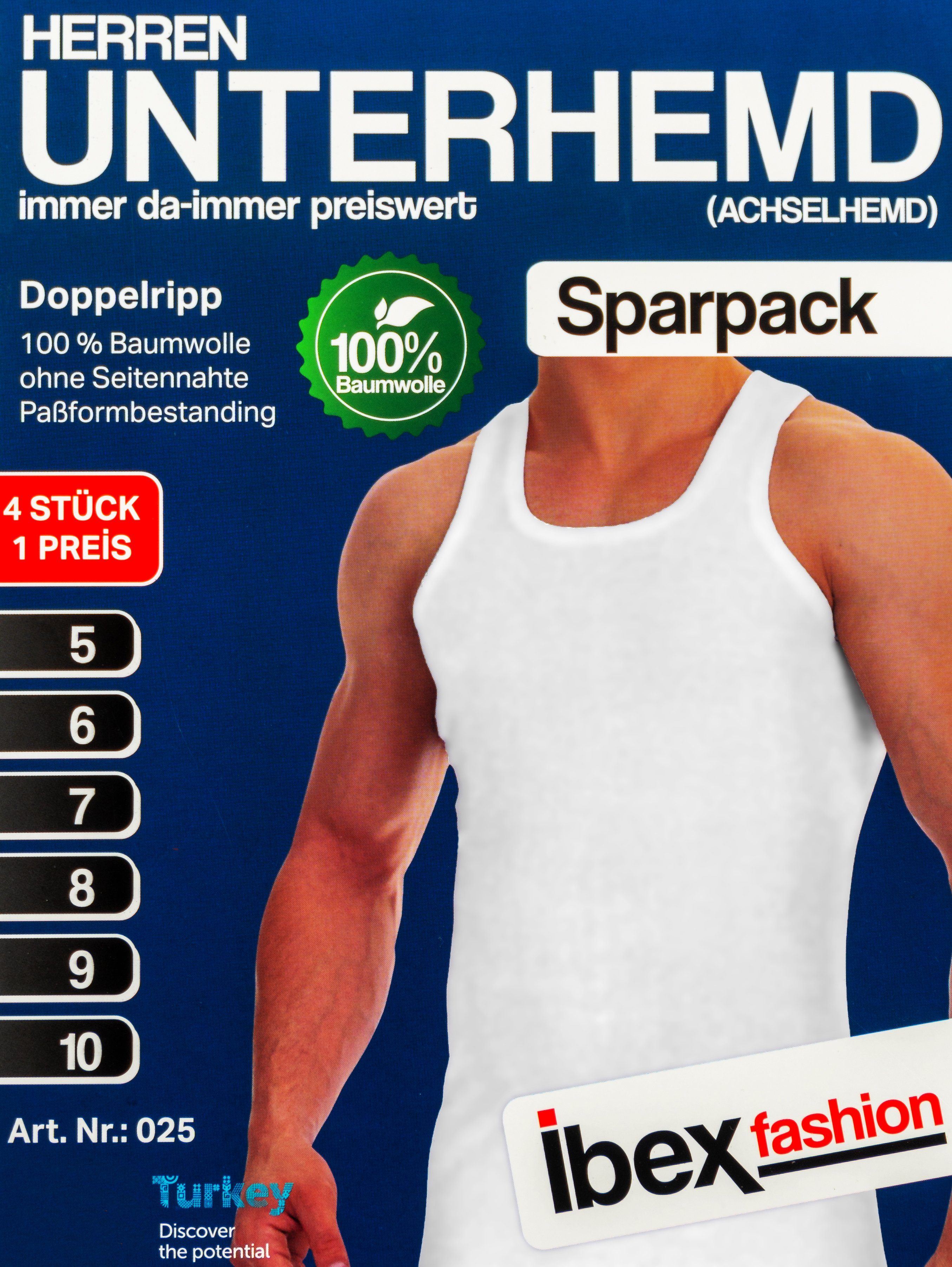 TEXEMP Achselhemd 4er Pack Herren Unterhemd Tank-Top Achselhemd Doppelripp Baumwolle (Packung, 4er-Pack) 100% Baumwolle