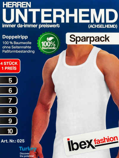 TEXEMP Achselhemd 4er Pack Herren Unterhemd Tank-Top Achselhemd Doppelripp Shirt 100% Baumwolle Muskelshirt Weiß S-3XL (Packung, 4er-Pack) 100% Baumwolle