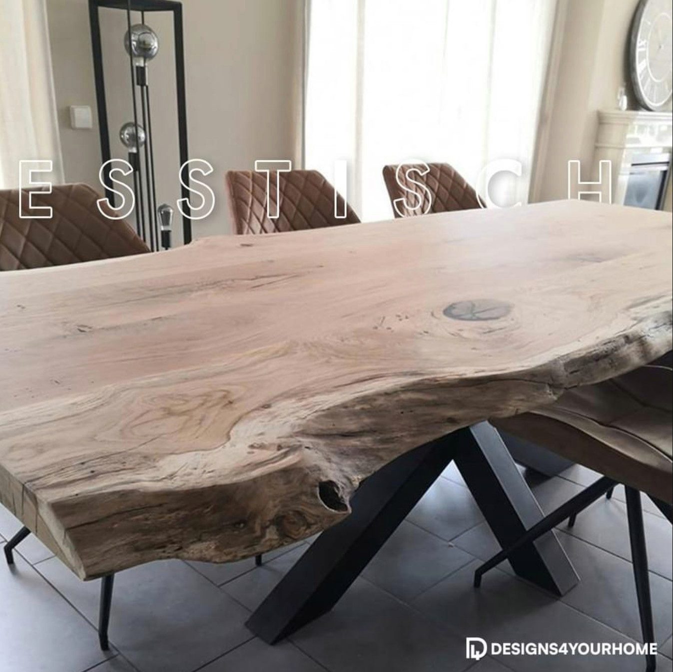 designs4yourhome Esstisch Mailand aus Massivholz eleganter Tischplatte ideal für Esszimmer (Massivholz, in verschiedenen Größen), Holzplatte bis 60mm