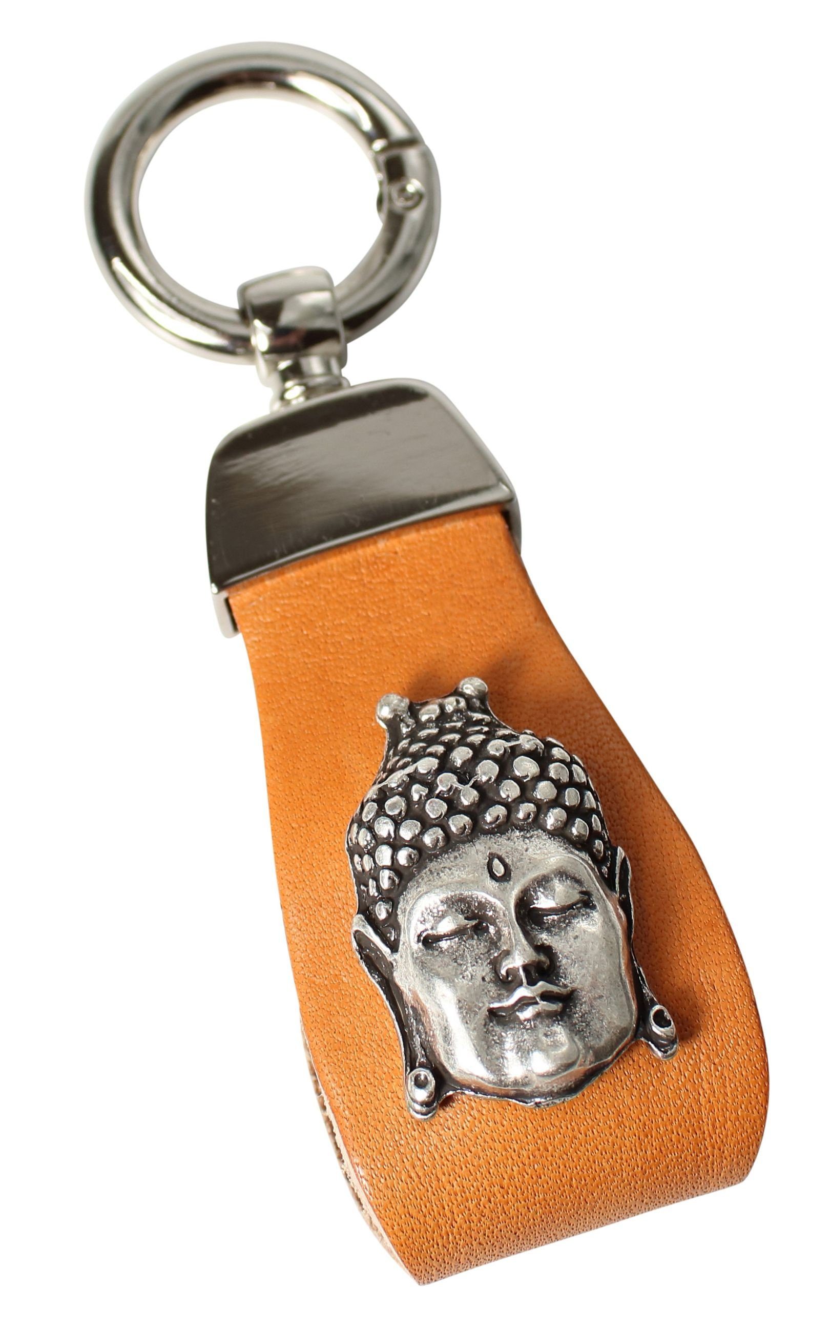 FRONHOFER Schlüsselanhänger 18768, Schlüsselanhänger Buddhakopf Vollrindleder mit Vintage-natur aus