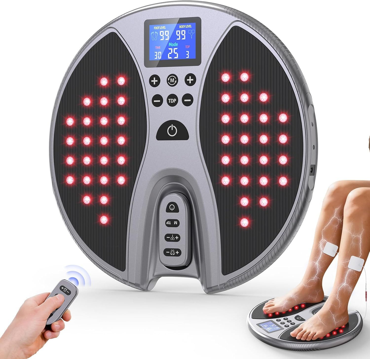 Fyrove Fußmassagegerät Rotlicht für Durchblutung, plantarfasziitis., Spar-Set, Durchblutungs-Stimulator,Elektrischer TENS Stimulator mit 4, mit Impulsmassage&TENS Technologie