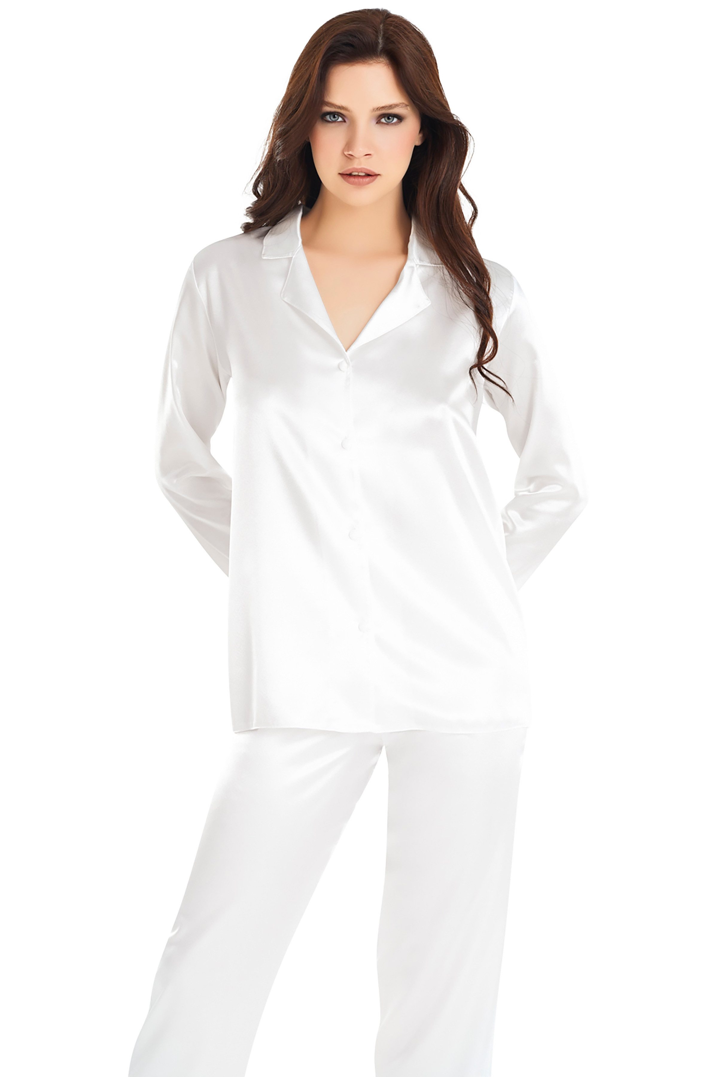 Pyjamahose Zweiteiliges Satin-Pyjama-Set mit Knopfleiste günstig online kaufen