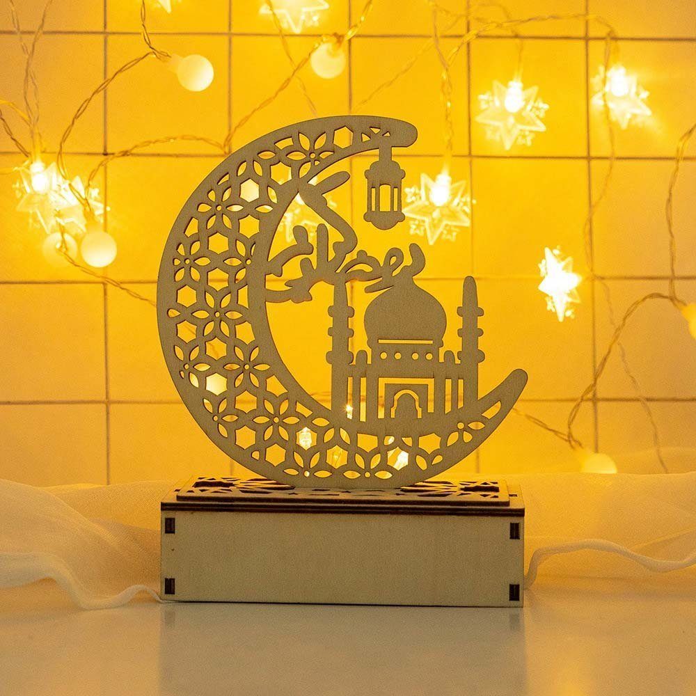 Sunicol LED Nachtlicht LED Mond Party Muslim Tischlampe, warmweiß, Ramadan batteriebetrieben Ornament, Islam Hölzern