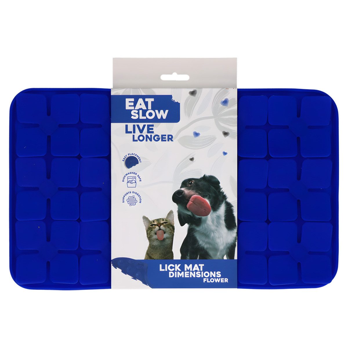 EAT SLOW LIVE LONGER Antischlingnapf Leckmatte Flower blau