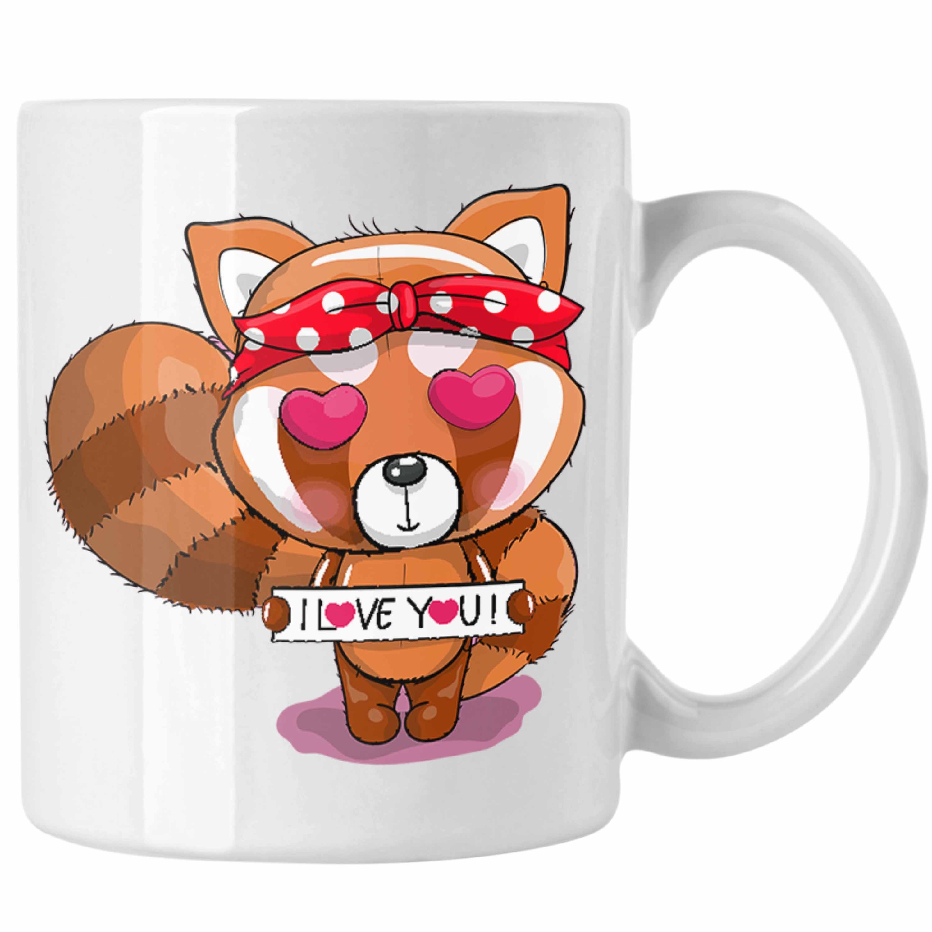 Trendation Tasse Trendation - Süßer Roter Panda Tasse Musik Kinder Geschenkidee für Jungs Mädchen Lustige Grafik I Love You Weiss