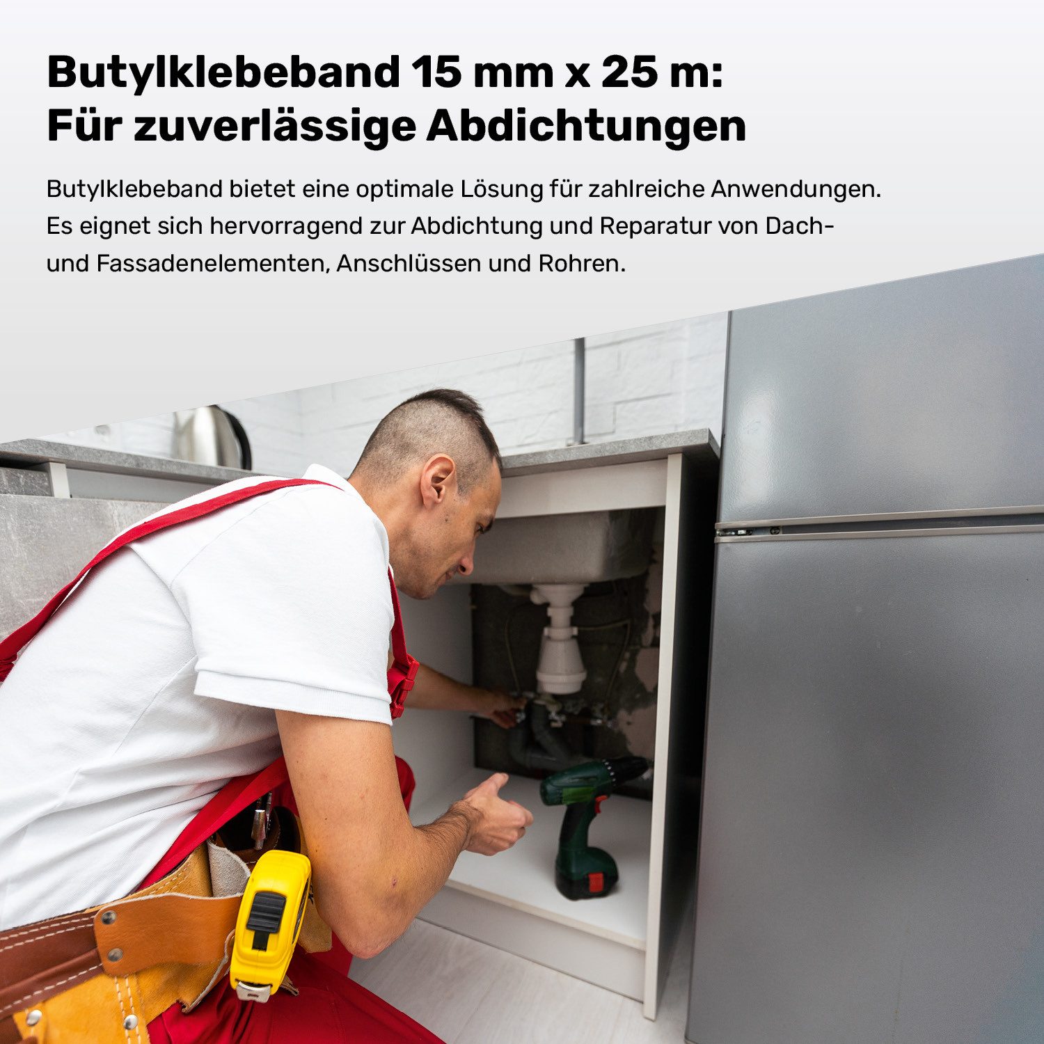 Silisto Doppelklebeband Butylklebeband Grau 15mm x 25m wetterfest & beidseitig klebend