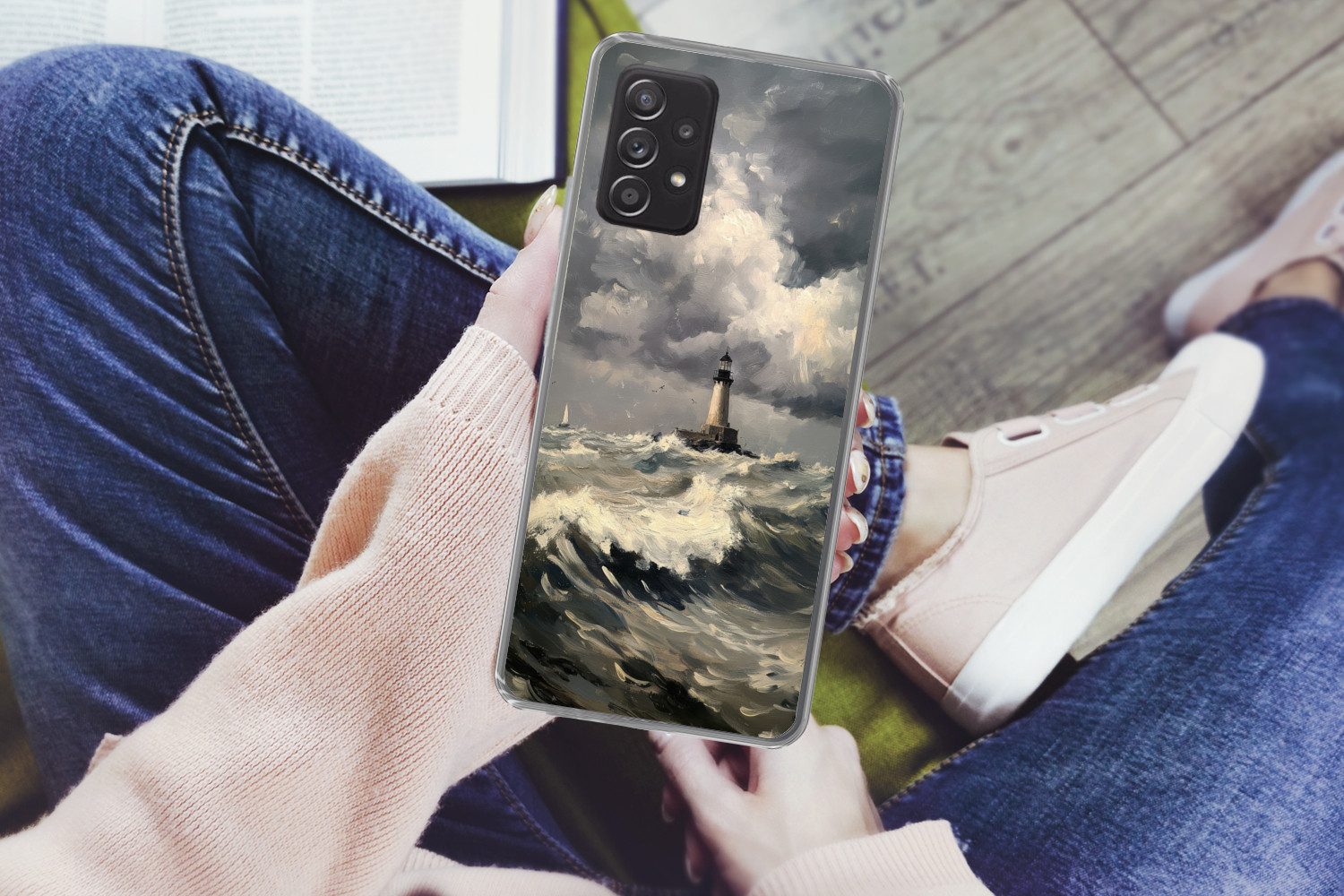 MuchoWow Handyhülle für Samsung Galaxy A53 5G Leuchtturm - Wellen - Sturm, Phone Case, Silikon, Schutzhülle Dünn