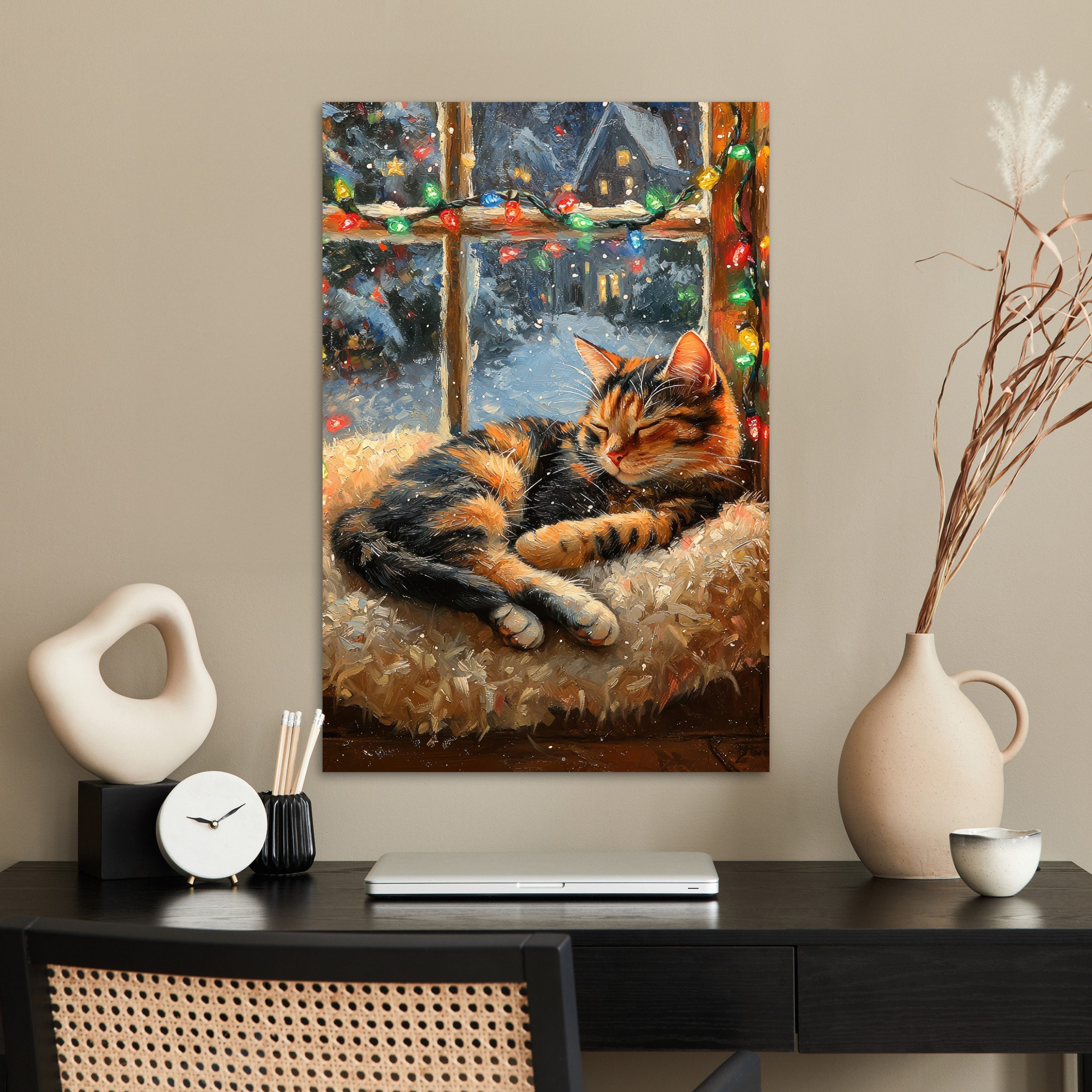 MuchoWow Poster Katze - Weihnachten - Winter - Tier, (1 St), Wandbild, Wohnzimmer Deko, Qualitätsdruck Dickes Papier, 60x90 cm