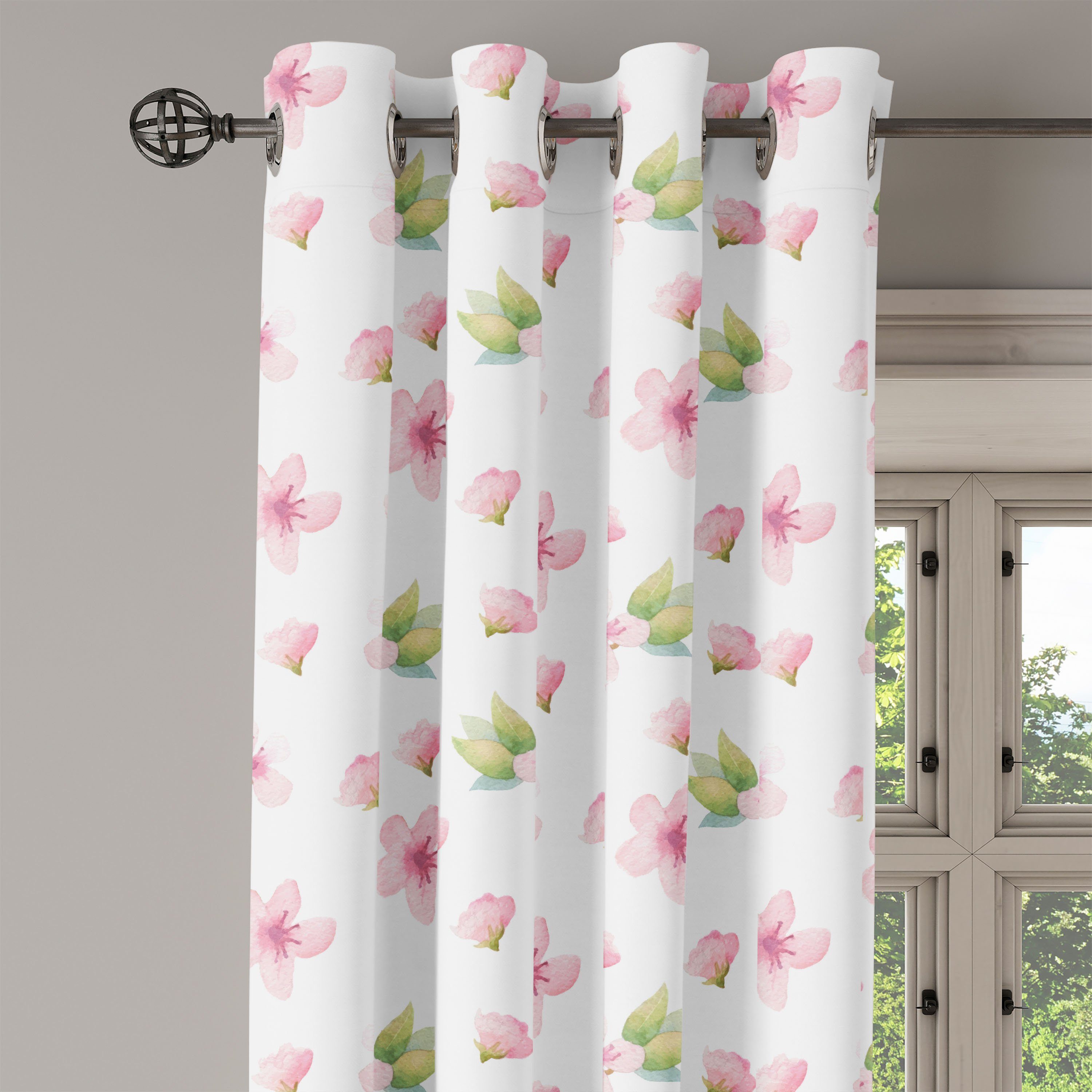 Gardine Dekorative 2-Panel-Fenstervorhänge Frühlings für zarte Wohnzimmer, Schlafzimmer Kirschblüte Abakuhaus