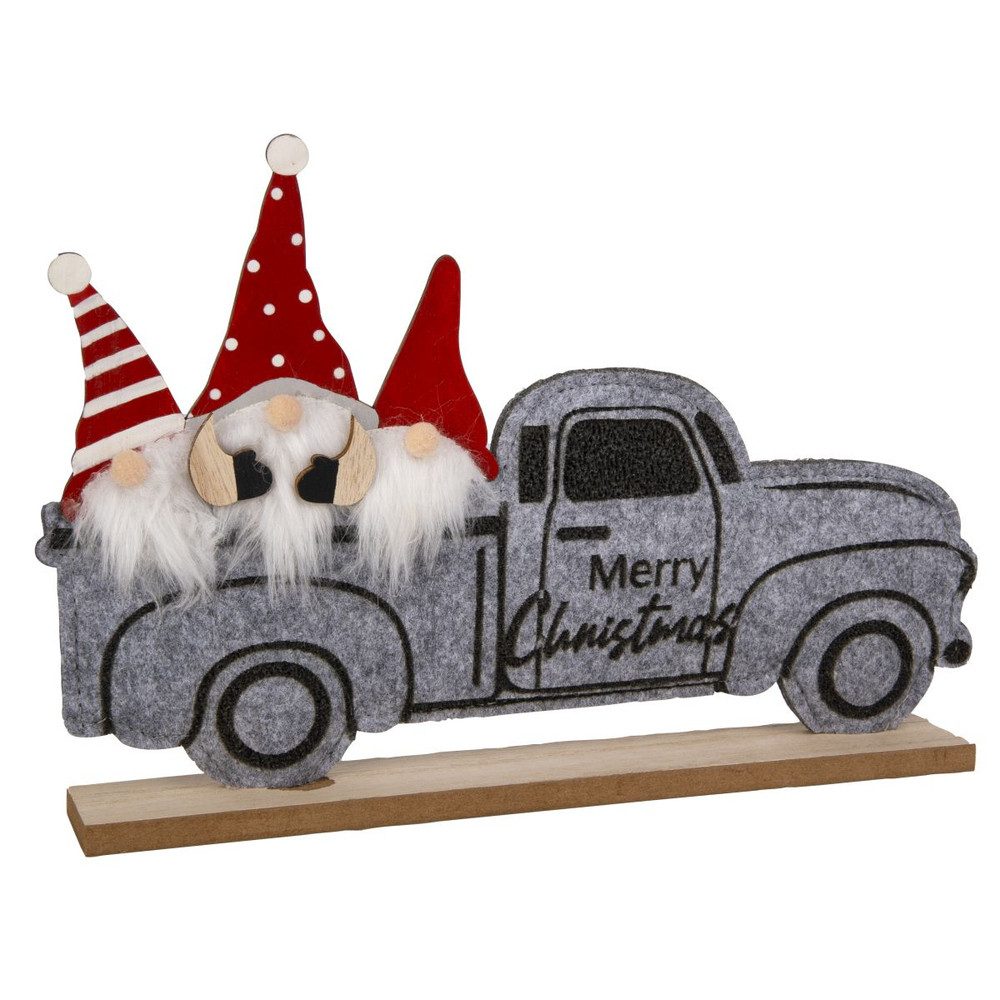 Weihnachtsfigur Standdeko - Wichtel in Auto - grau/rot/weiß/braun - ca. 29,5 x 4 x 20