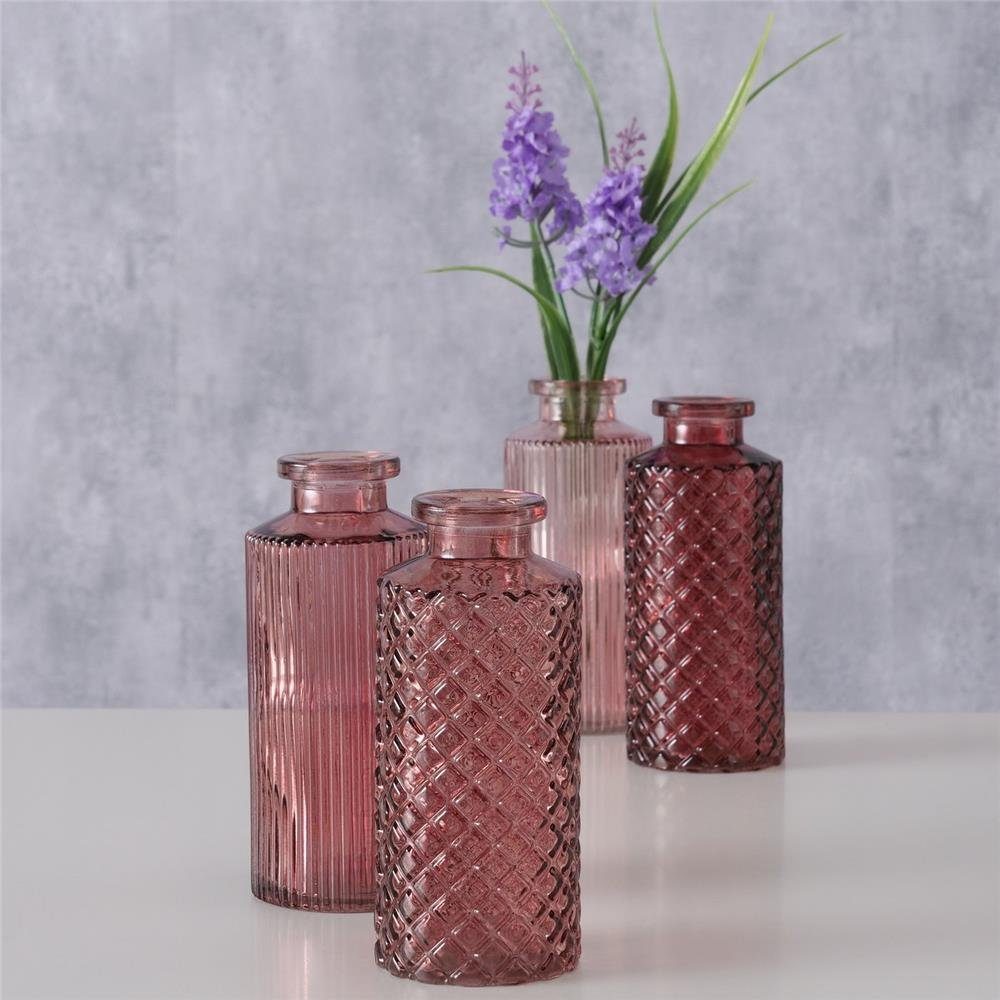 BOLTZE Tischvase Vase Panja (4er Set), Dunkelrosa/Hellrosa, Höhe 14 cm, Durchmesser ca. 6 cm, aus Glas