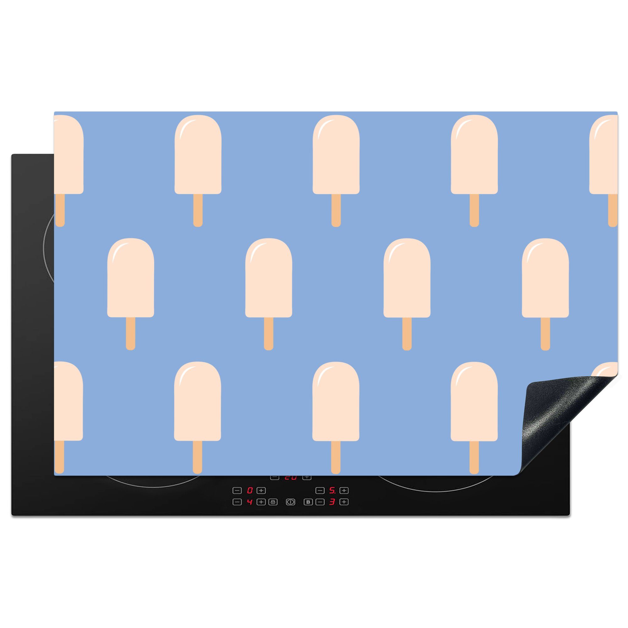 MuchoWow Herdblende-/Abdeckplatte Eiscreme - Muster für die Ceranfeldabdeckung küche, cm, tlg), Vinyl, Blau, 81x52 Schutz Induktionskochfeld (1 