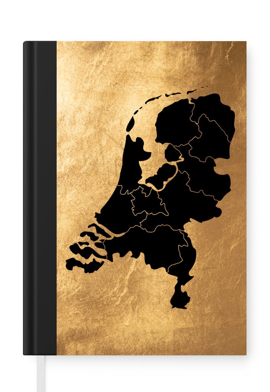 MuchoWow Notizbuch Karte Niederlande - Schwarz - Gold, Journal, Merkzettel, Tagebuch, Notizheft, A5, 98 Seiten, Haushaltsbuch