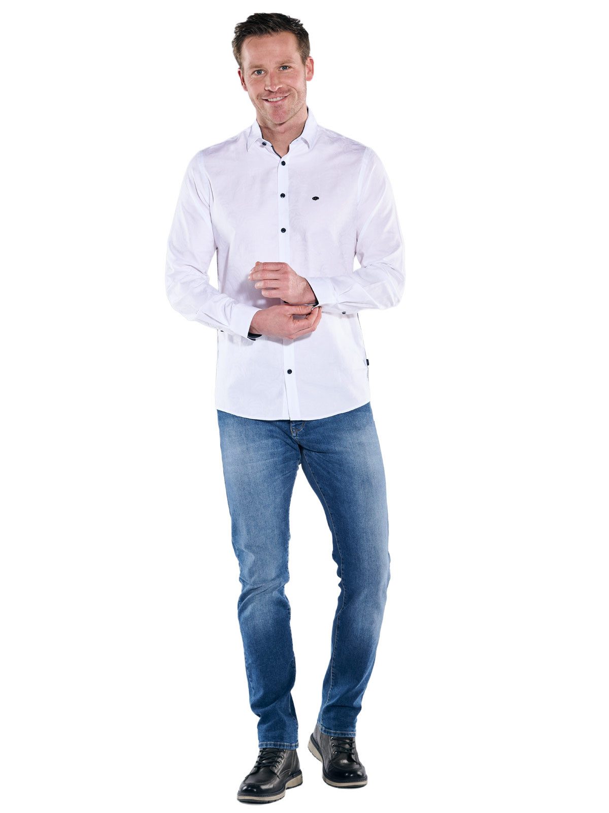 Engbers Langarmhemd Herren Hemd uni, Reinweiss