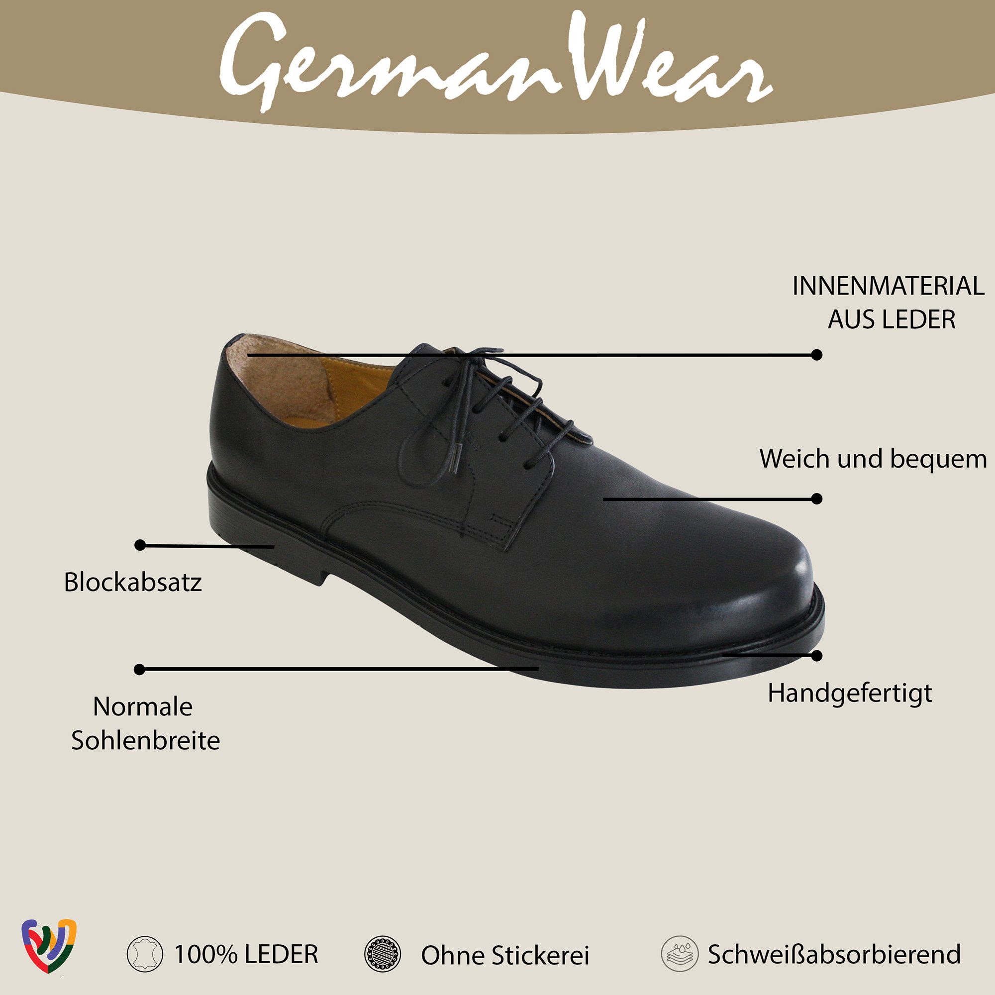 German Wear 82503 Black Schnürschuh Business-schuhe Halbschuhe Kalbsleder L günstig online kaufen