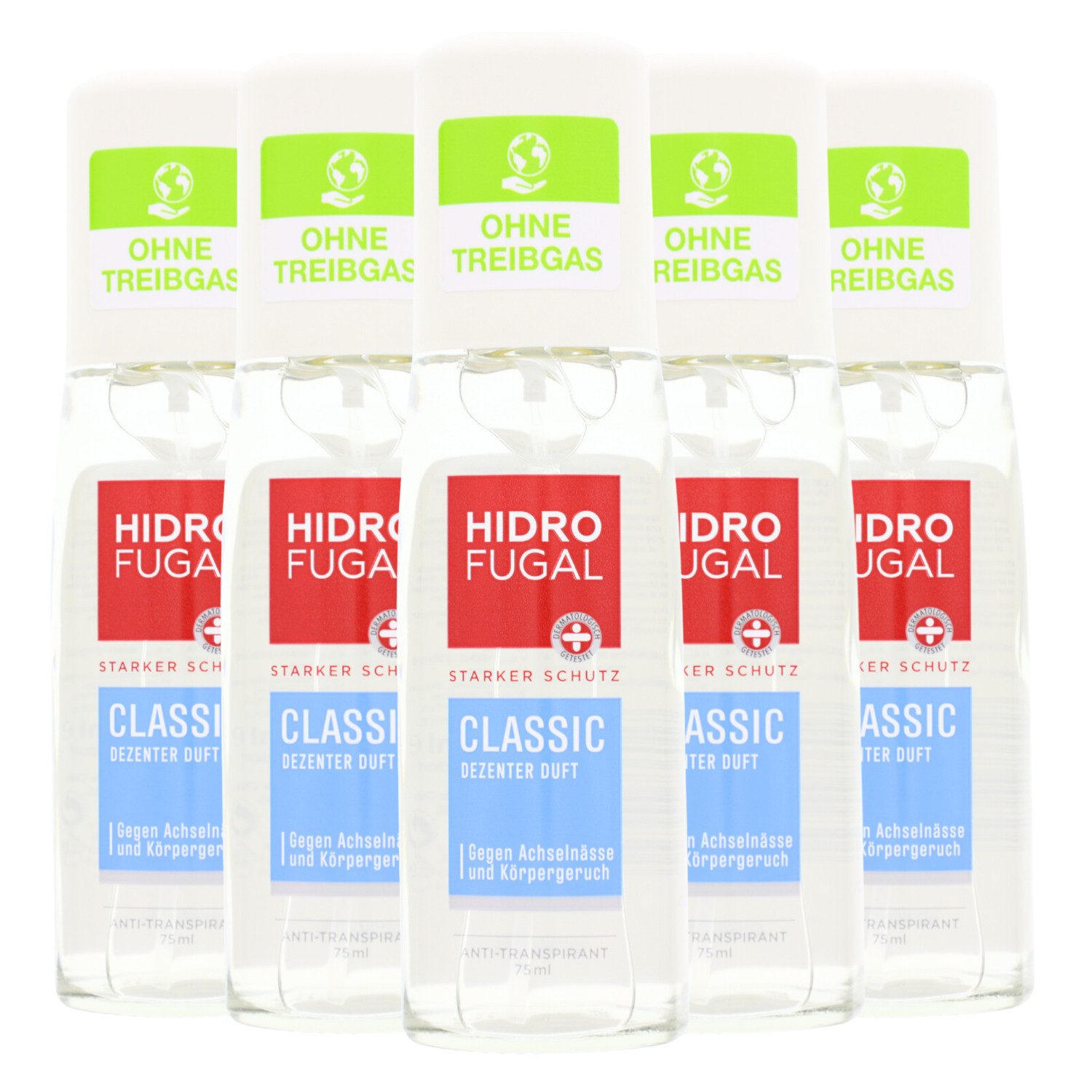 Bodyspray 5 x Hidrofugal Classic Anti Transpirant Deo Zerstäuber je 75ml mit dez