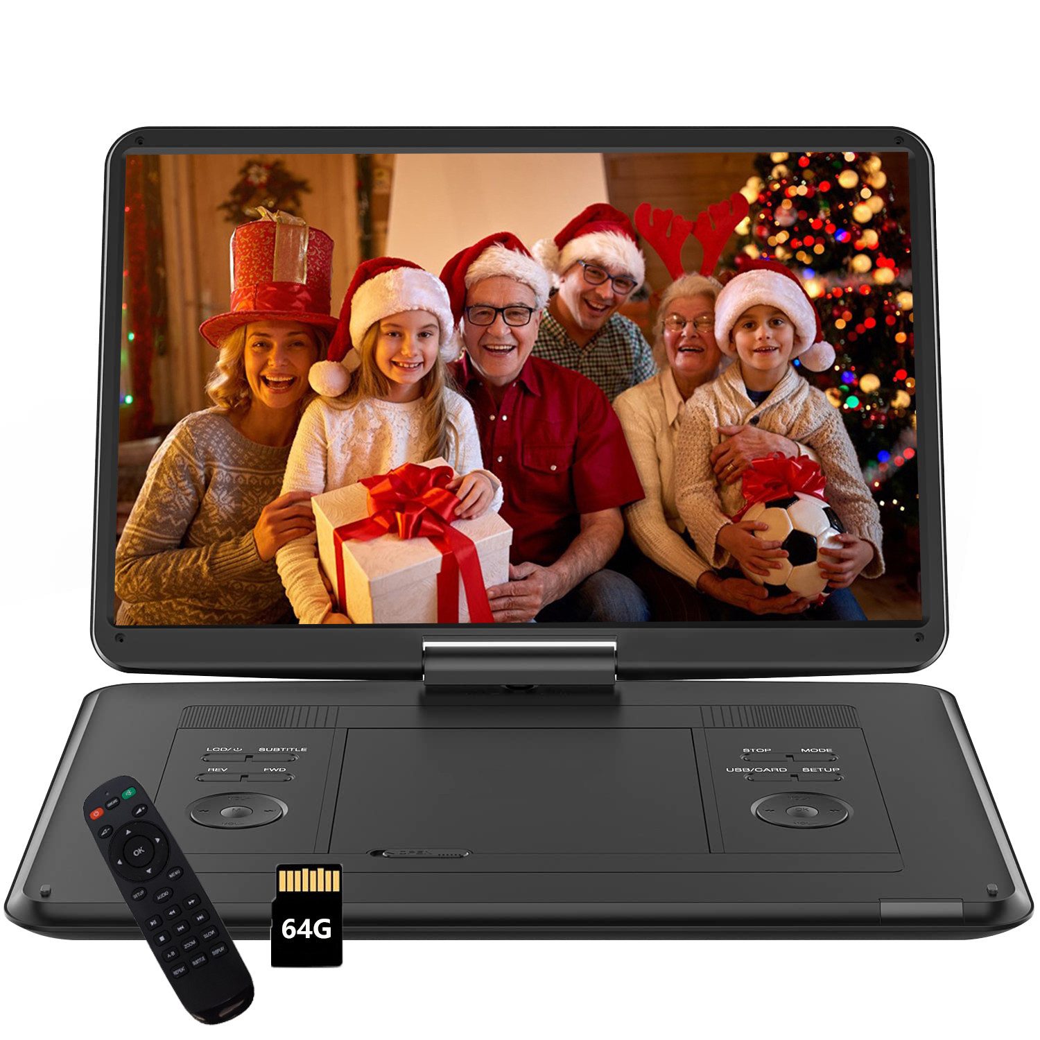 TWUFY 17,5" Tragbarer DVD-Player mit 15,6" großem HD-Display Portabler DVD-Player (Unterstützt USB/TF-Karte/Sync-TV/Projektor-Bildschirm)