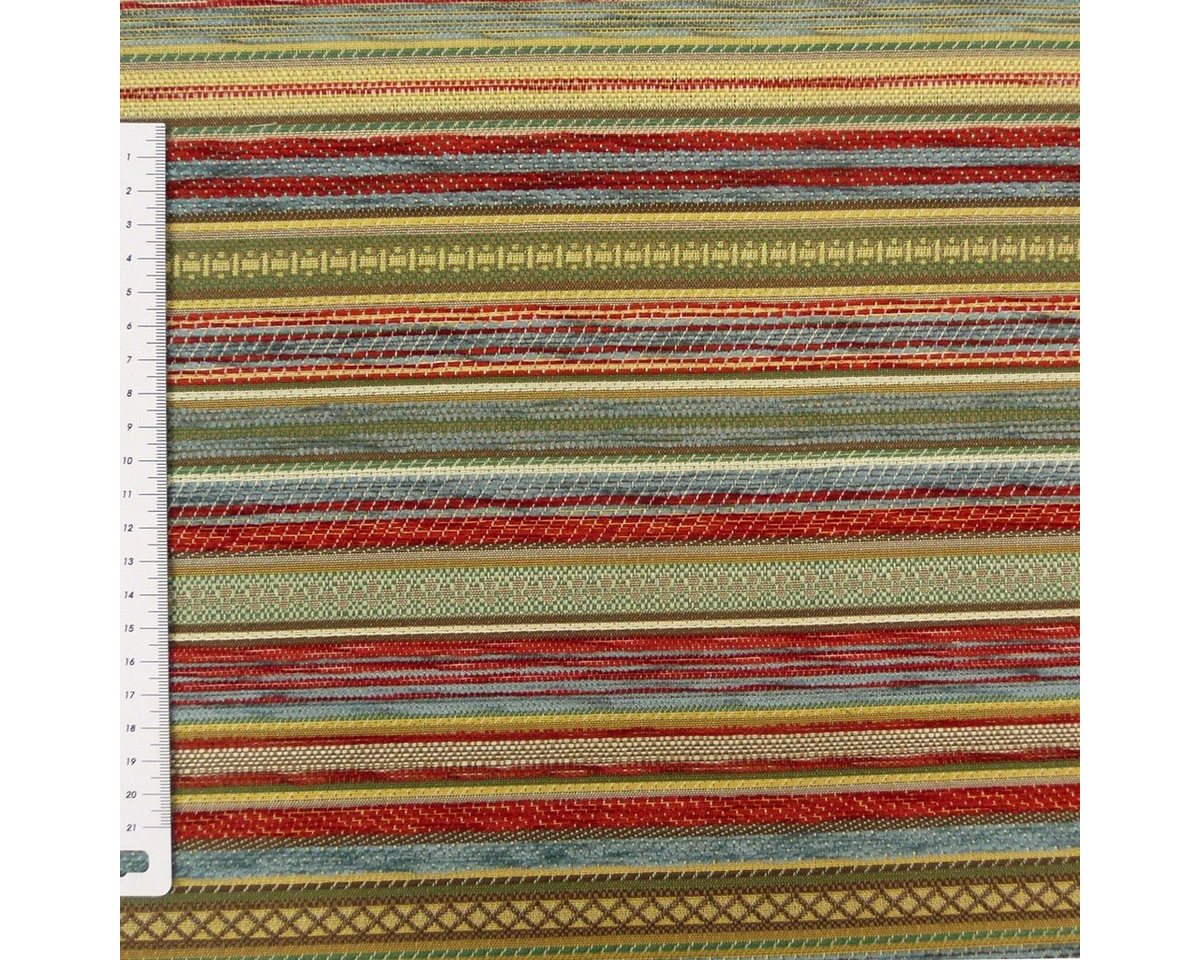 Thumbnail - SCHÖNER LEBEN. Stoff Möbelstoff Bezugsstoff KRUMBACH Streifen rot blau braun grün beige