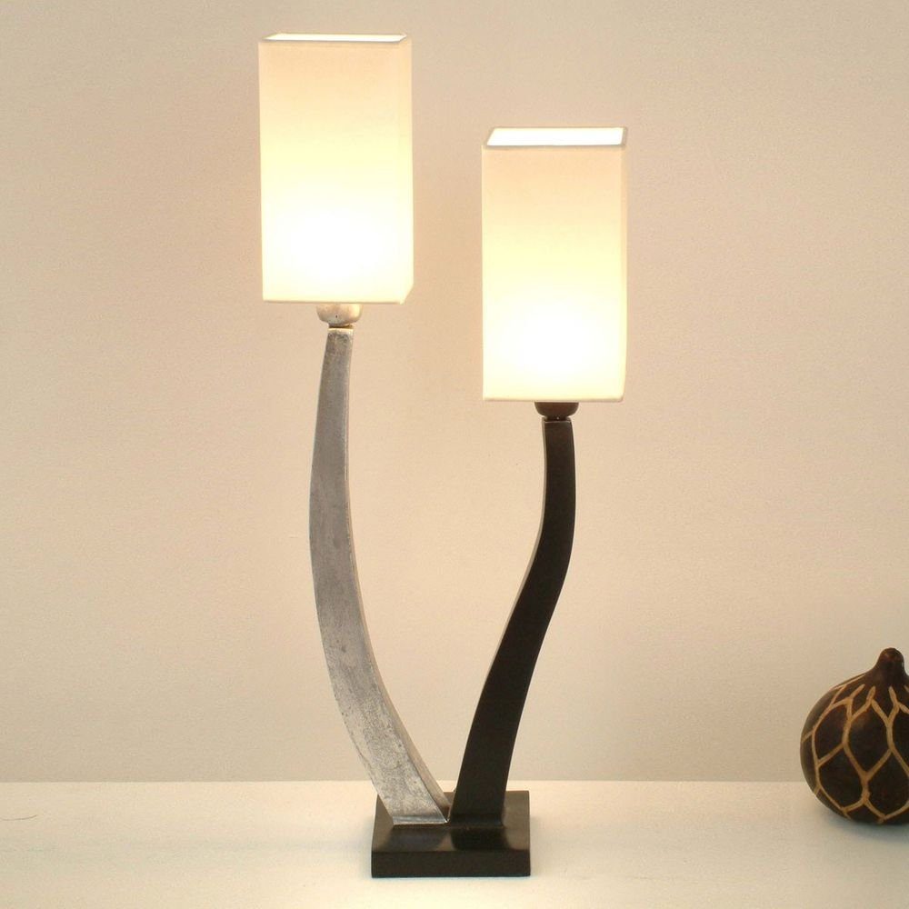 Holländer Tischleuchte 2-flammig Quadrangolare Eisen Silber-Schwarz