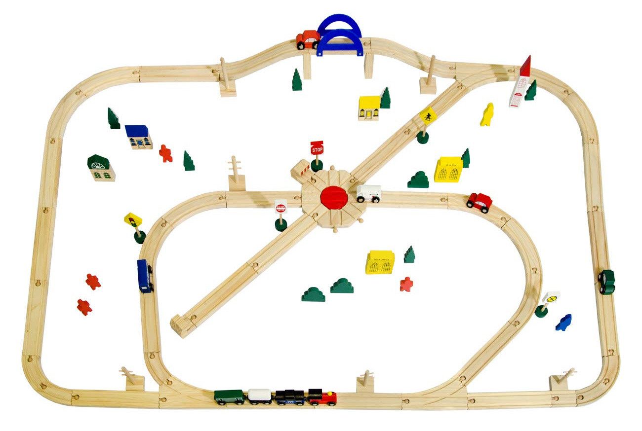 LittleTom Игрушки-Eisenbahn 96 Teile XXL Holzeisenbahn Set 6m Schienen Holz