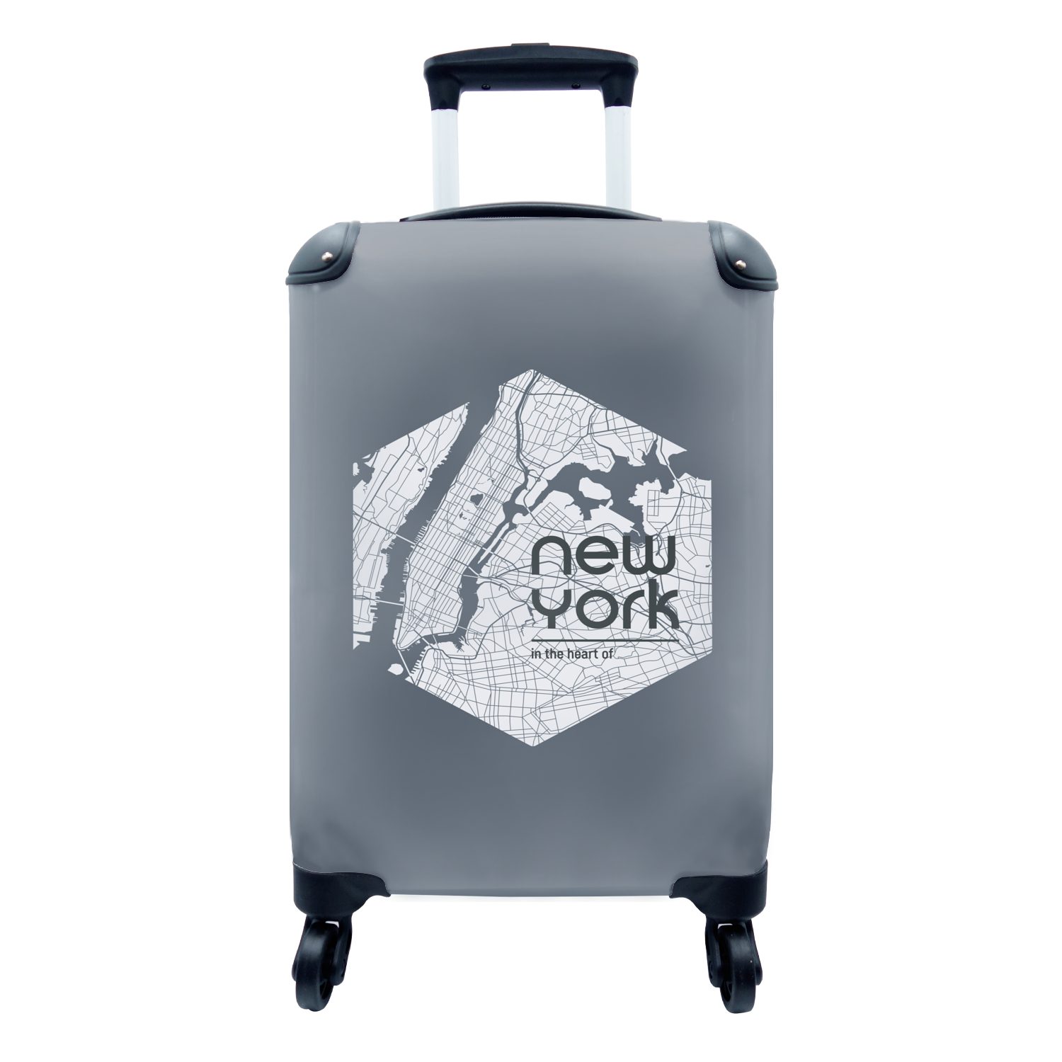 MuchoWow Handgepäckkoffer New York - Karte - Fluss, 4 Rollen, Reisetasche mit rollen, Handgepäck für Ferien, Trolley, Reisekoffer
