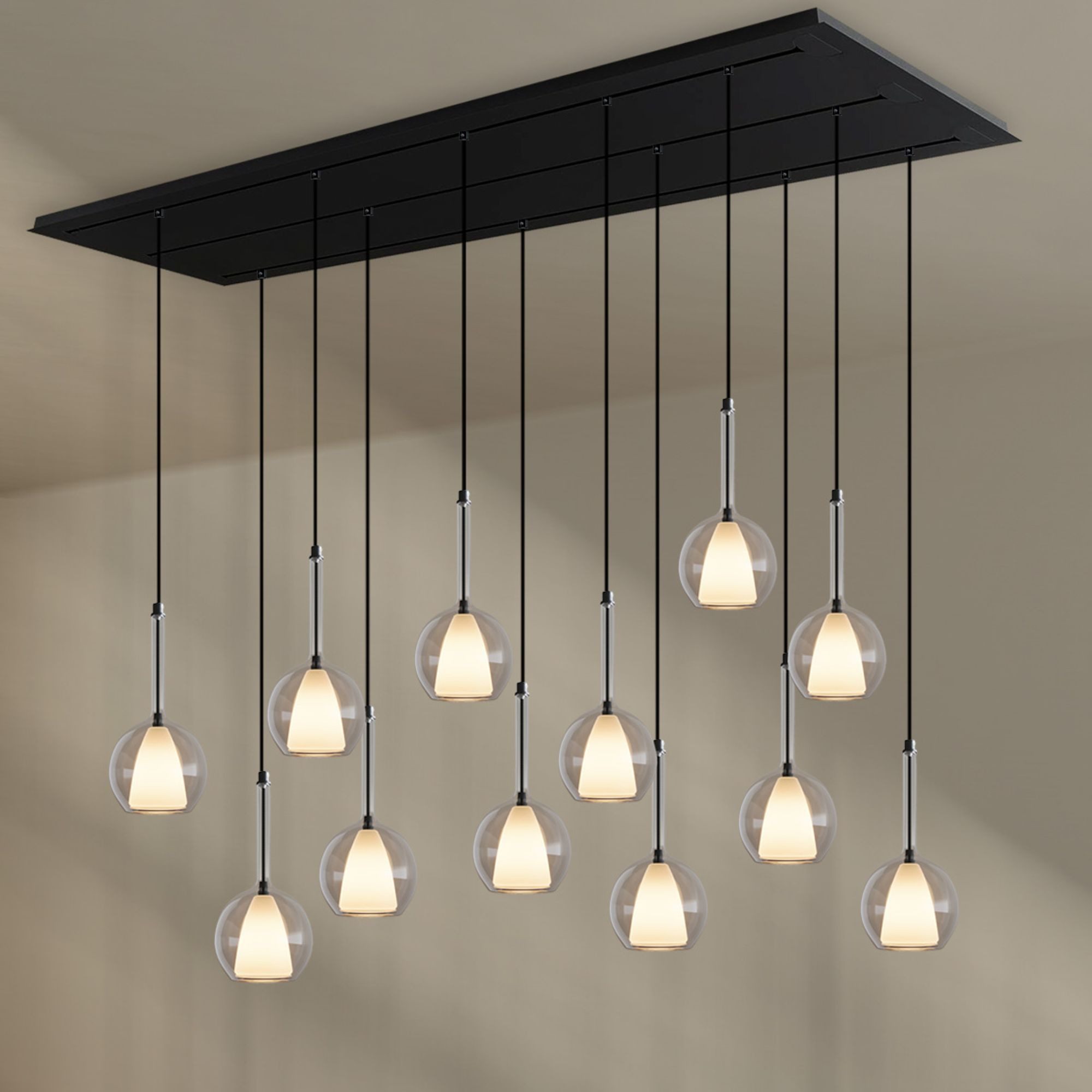 s.luce Pendelleuchte Belluna Esstischleuchte 12-fl. 200cm 3-reihig Klar