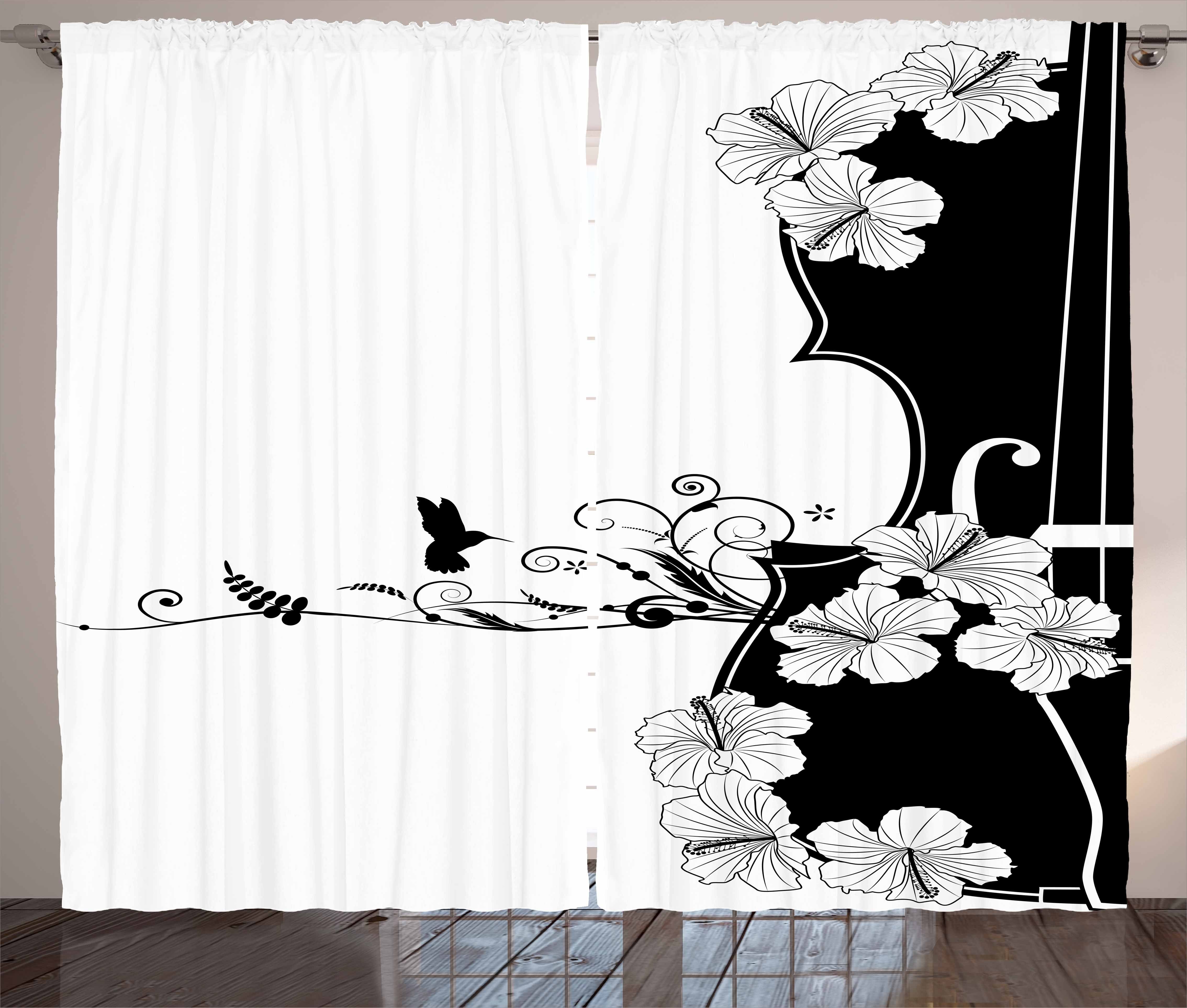 Gardine Schlafzimmer Kräuselband Vorhang mit Schlaufen und Haken, Abakuhaus, Jugendstil Vogel Lily Petals