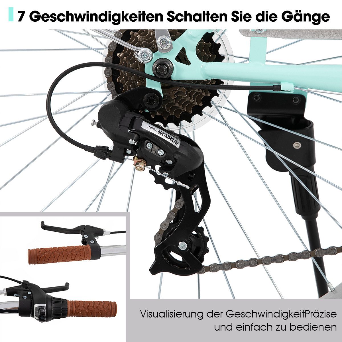 HILAND Cityrad 26 Zoll Pendlerfahrrad für Erwachsene, Herren und DamenHollandfahrrad, Step-Through Rahmen,mit Gepäckträger und Korb, Fender,7 Gang-Schaltung