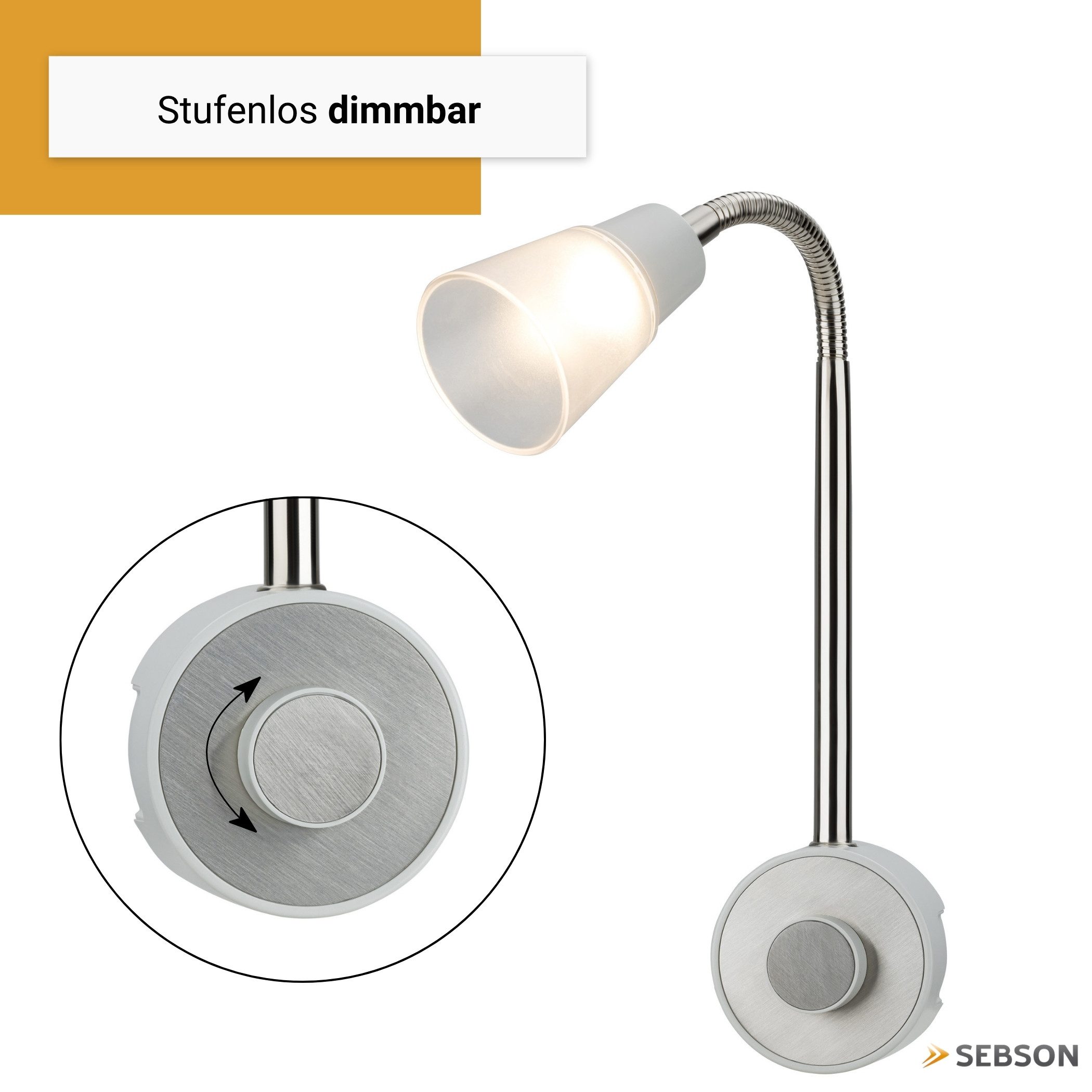 SEBSON LED Steckdosenleuchte 2x LED Steckdosenlampe dimmbar und flexibel - 2W 160lm warmweiß, LED fest integriert, warmweiß – Bild 4 von 5