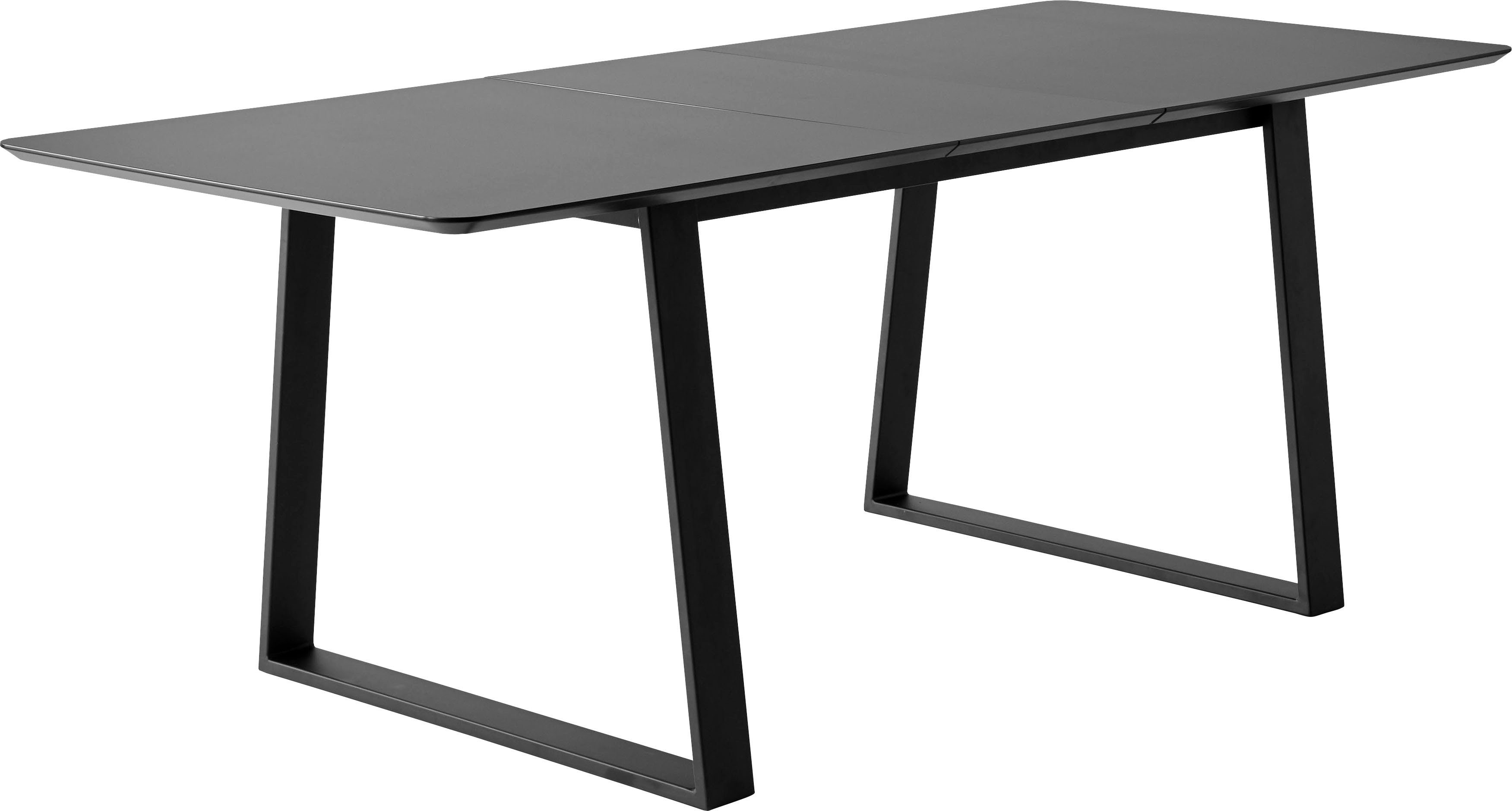 Hammel Furniture Esstisch Meza by Hammel, abgerundete Tischplatte MDF, Trapez Metallgestell, 2 Einlegeplatten Schwarz | Esstische