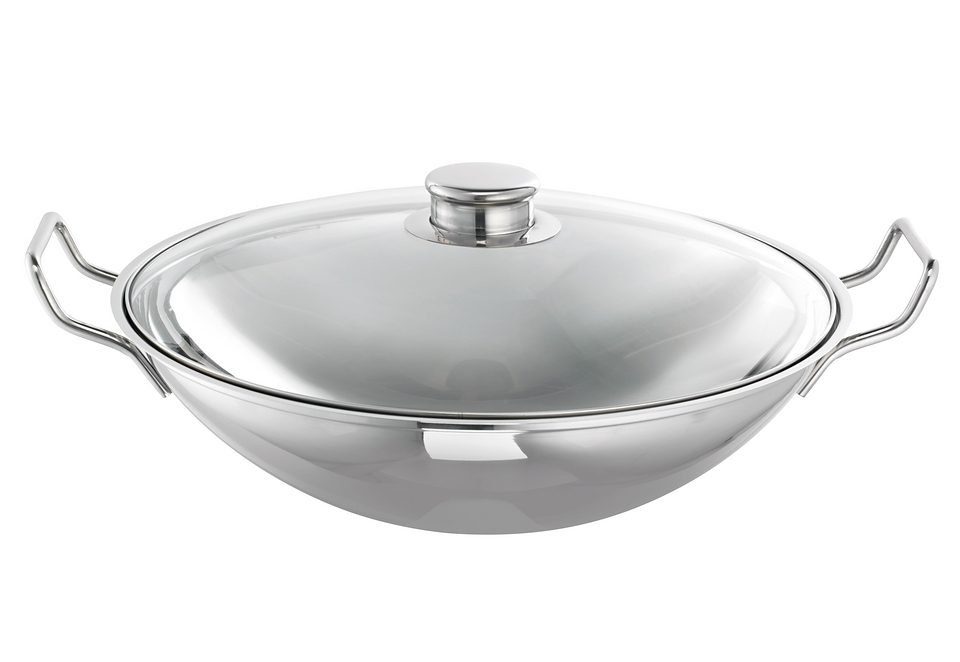 SCHULTE-UFER Wok Bo-Lang i, Edelstahl 18/10 (1-tlg), mit Glasdeckel und Zubehör, Induktion