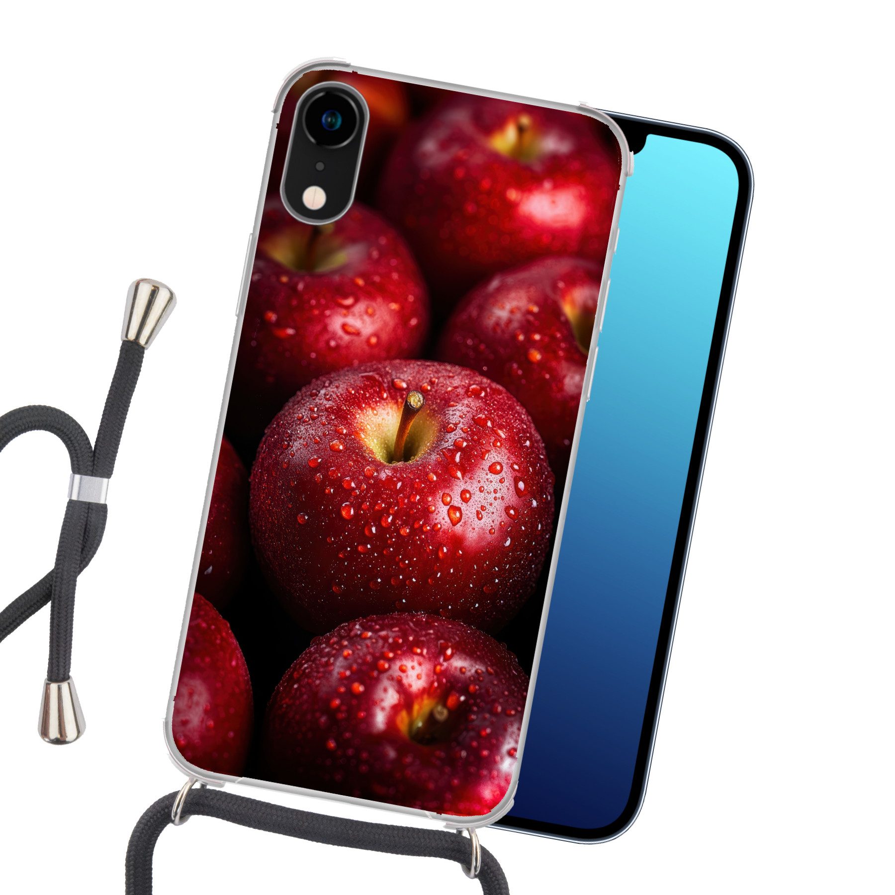 MuchoWow Handyhülle für Apple iPhone XR Rot - Äpfel - Obst, Tragbare Handyhüllen mit Kette zum umhängen, Handykette Handyband