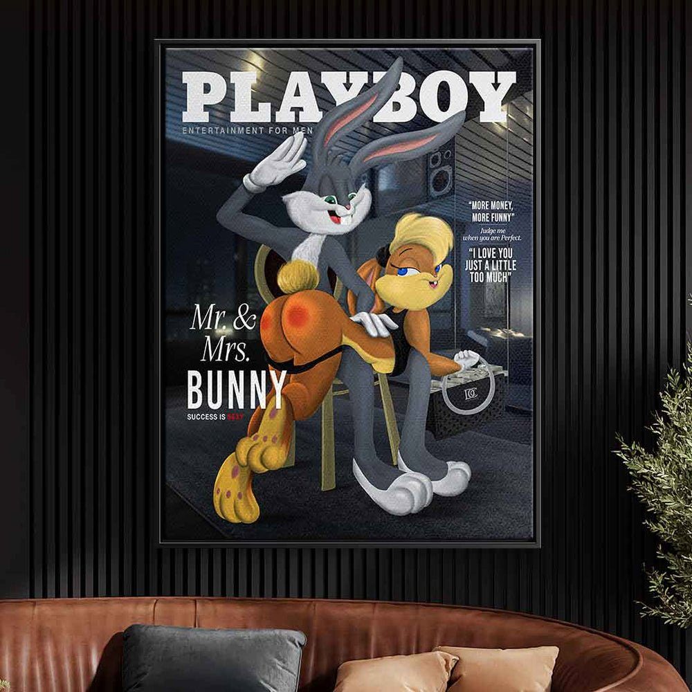 DOTCOMCANVAS® Leinwandbild Playboy Bunny, Leinwandbild Playboy Bugs Bunny Lola Bunny Comic Cartoon sexy schwarz