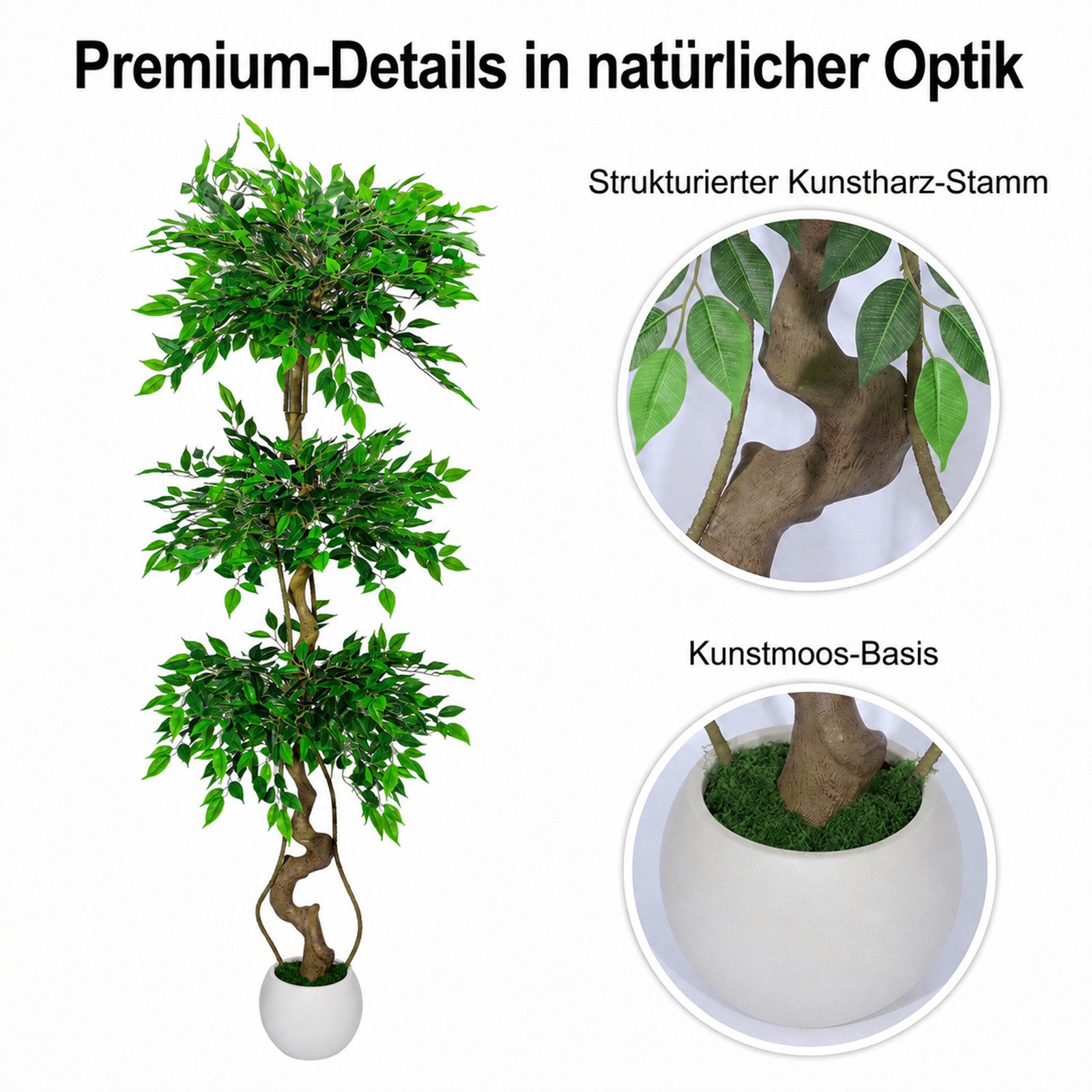 Kunstbaum 1.5/1.8m Kunstpflanze Ficusbaum Mit Weiß Topf, künstliche Pflanzen Ficusbaum, BlingBin, Höhe 180 cm, künstliche Ficus-Bäume Für Innendekor Wohnzimmer Büro Gartenhaus Decor