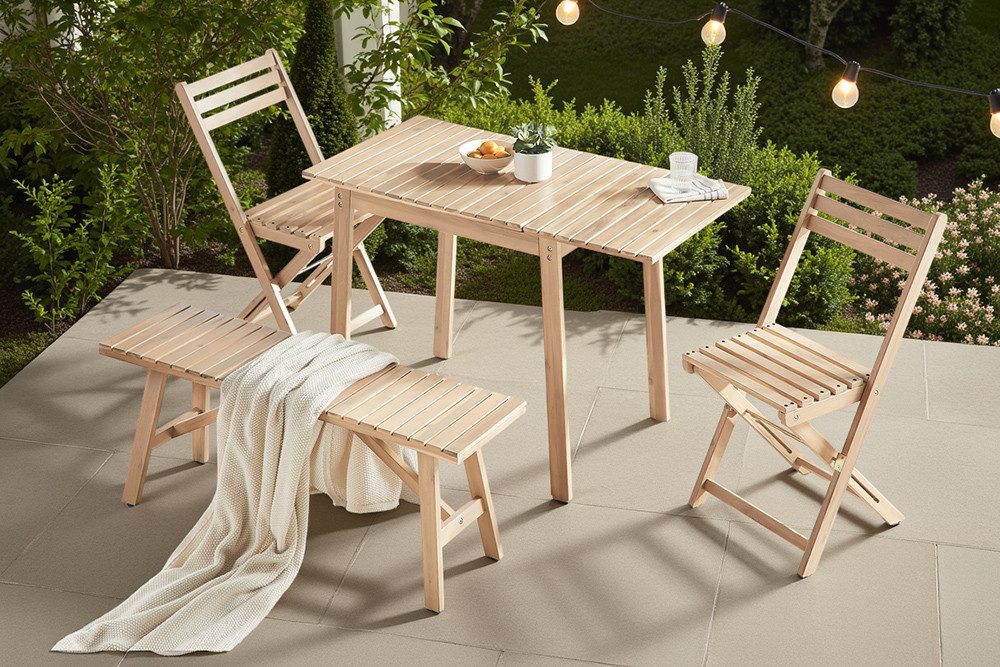 riess-ambiente Gartentisch BALI 110cm natur hell – Massivholz, ausklappbar, wetterfest (Einzelartikel, 1-St), ausklappbarer Outdoor-Holztisch im Naturton – ideal für kleine Balkone