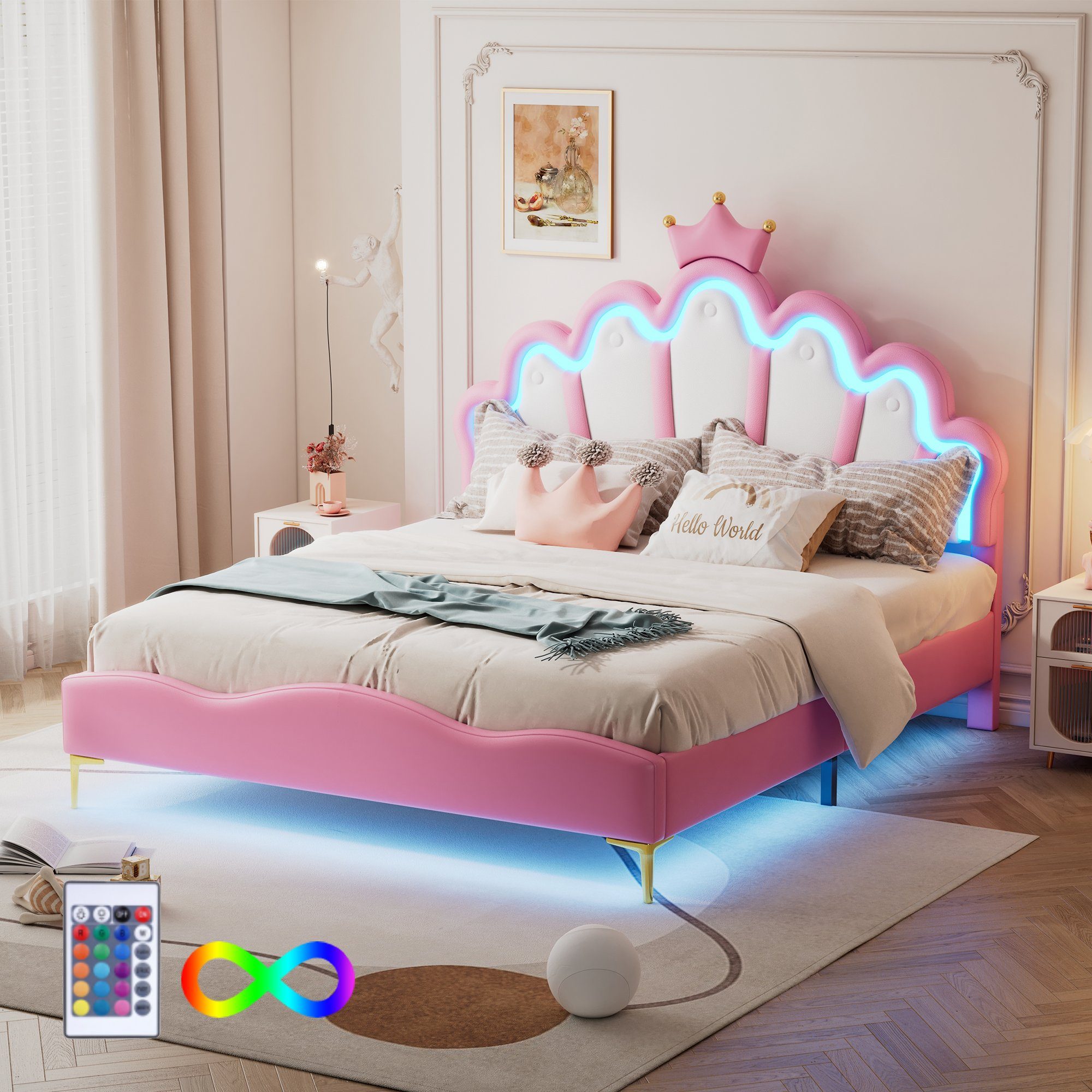 Flieks Polsterbett, LED Kinderbett Doppelbett mit günstig online kaufen