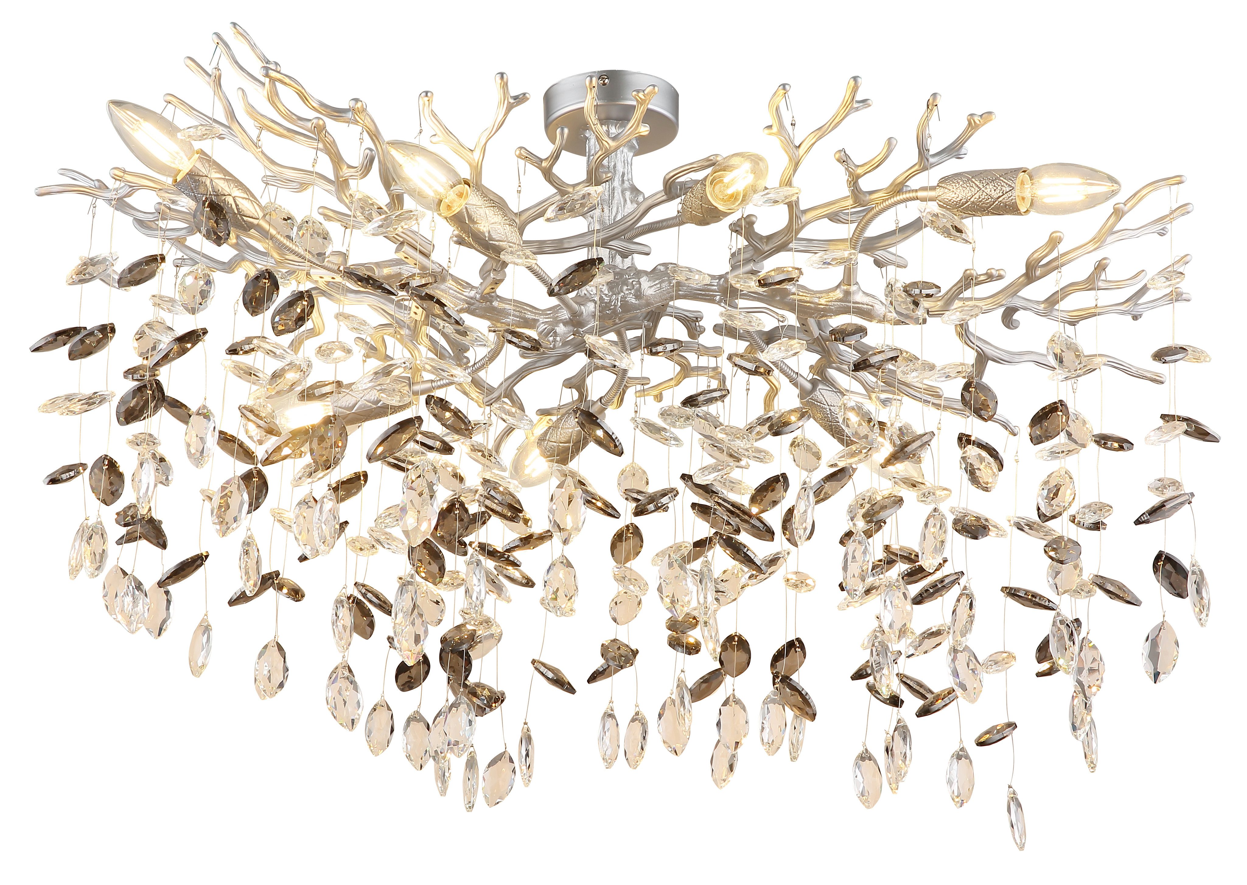 GLOBO LIGHTING Deckenleuchte QUEENA, ohne Leuchtmittel, Deckenleuchte Silber, Glaskristalle Rauch/Klar, Flexo, E14