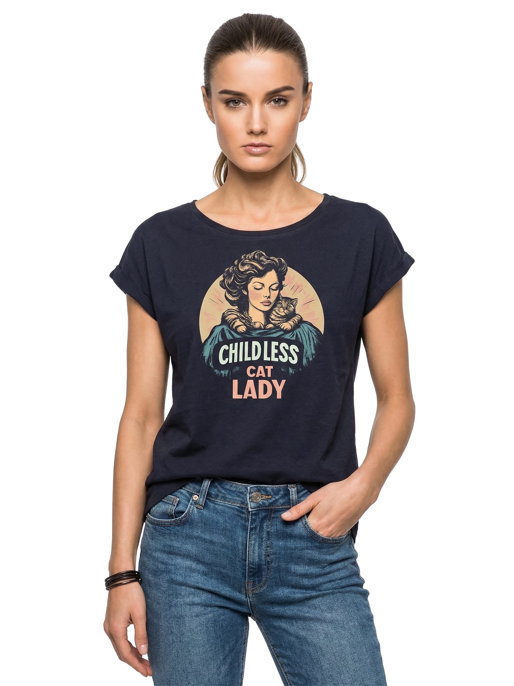 MAKAYA Print-Shirt Katze Damen Lustige Geschenke für Katzenliebhaberinnen Katzenmotiv (Schwarz, Blau, Grau, 34, 36, 38, 40, 42, 44, 46, 48, 50) große Größen