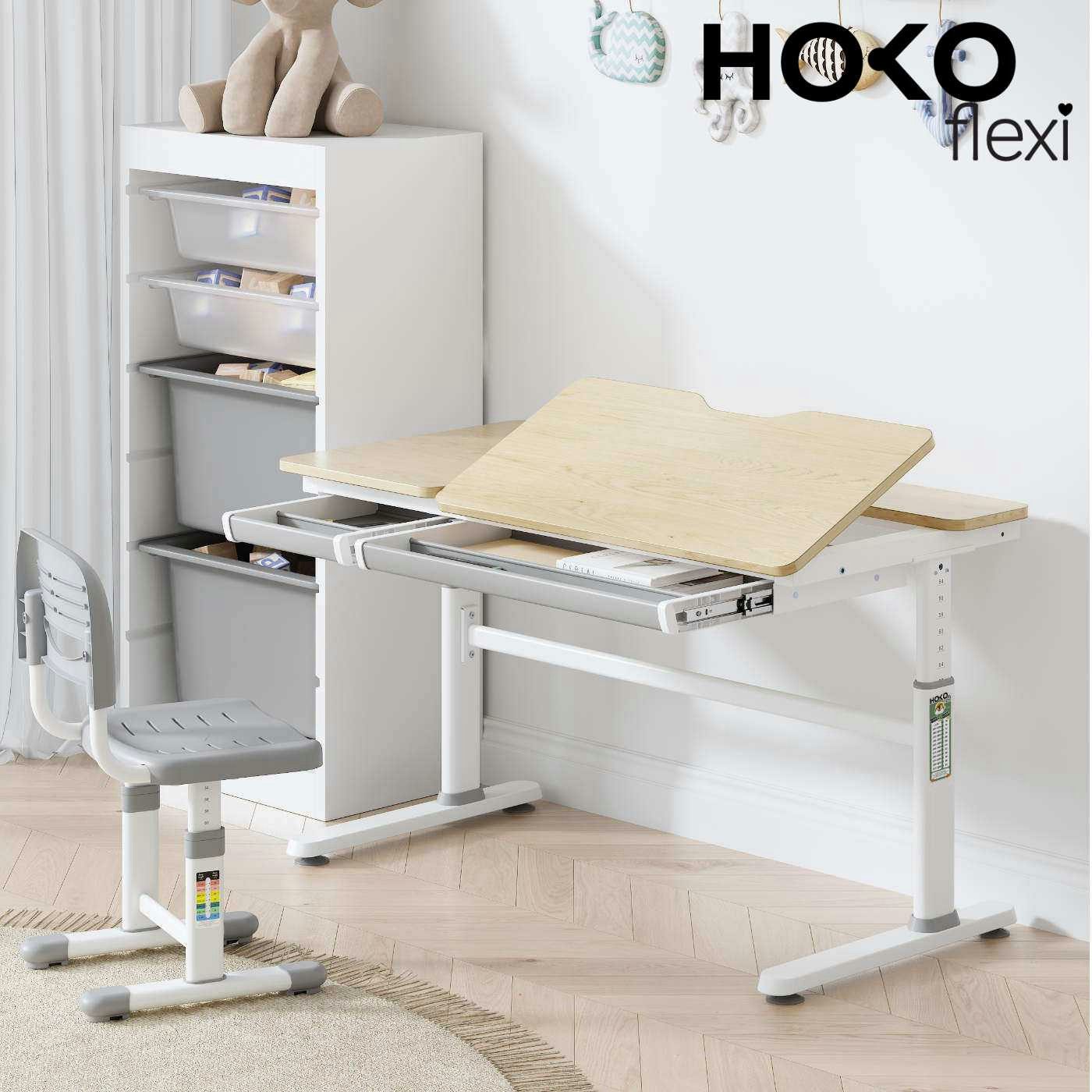 HOKO Kinderschreibtisch höhenverstellbar 54-76 cm, ergonomischer Schreibtis günstig online kaufen