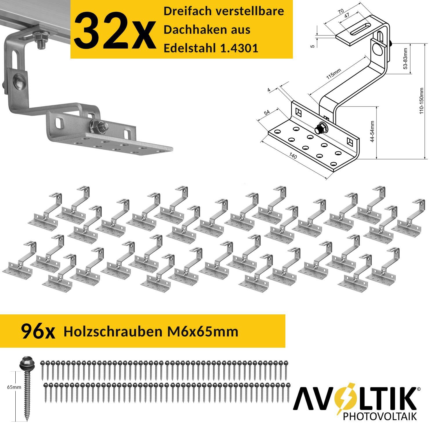 avoltik Solarmodul-Halterung Halterung Ziegeldach Montageset Befestigung f 10 Solarmodule, (Halterung Ziegeldach Montageset Befestigung f 10 Solarmodule, Halterung Ziegeldach Montageset Befestigung f 10 Solarmodule, Das robuste Dach Solarhalterung Set besteht aus vielen Einzelteilen)