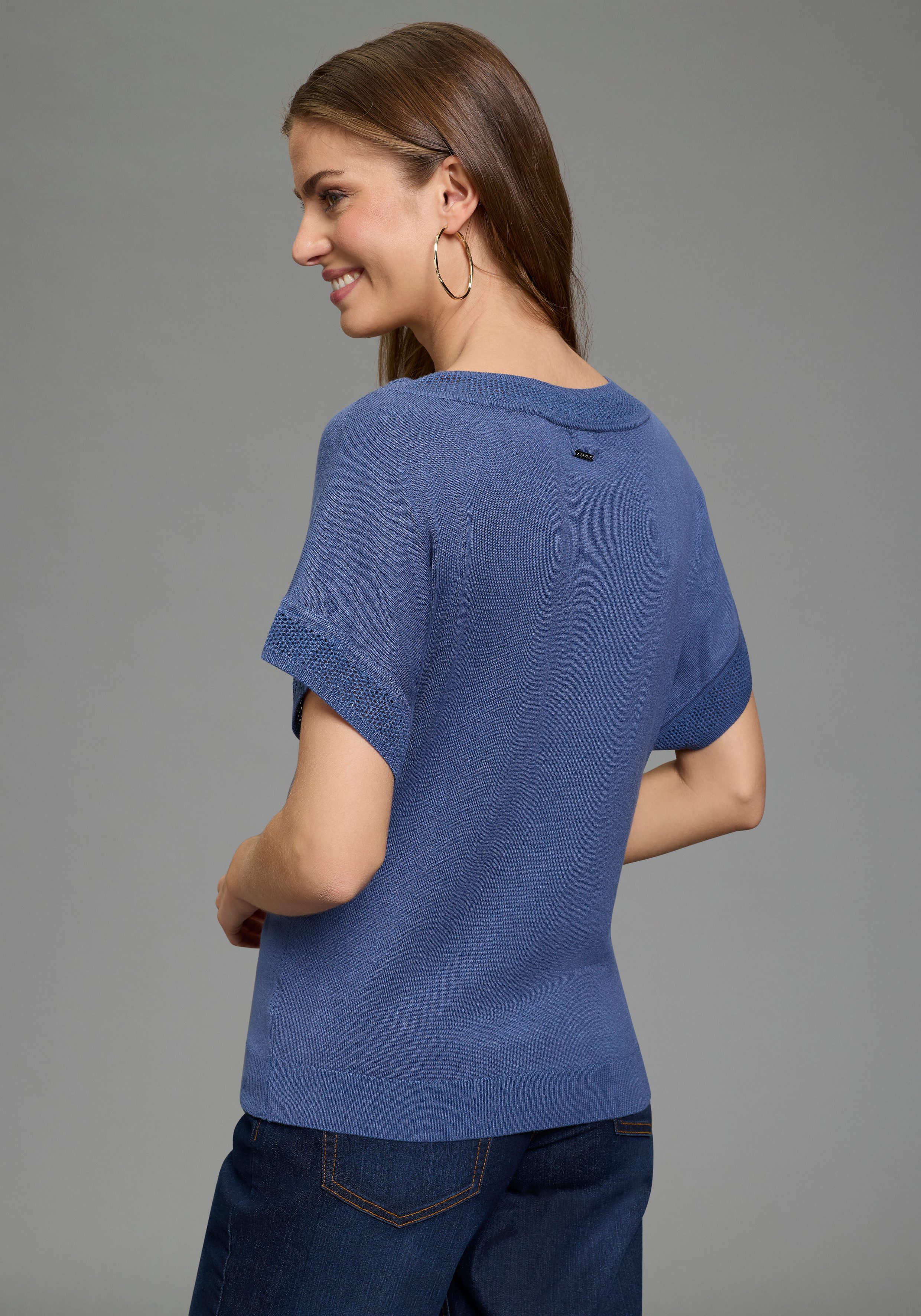 Laura Scott Kurzarmpullover mit sommerlichem Ajourmuster günstig online kaufen