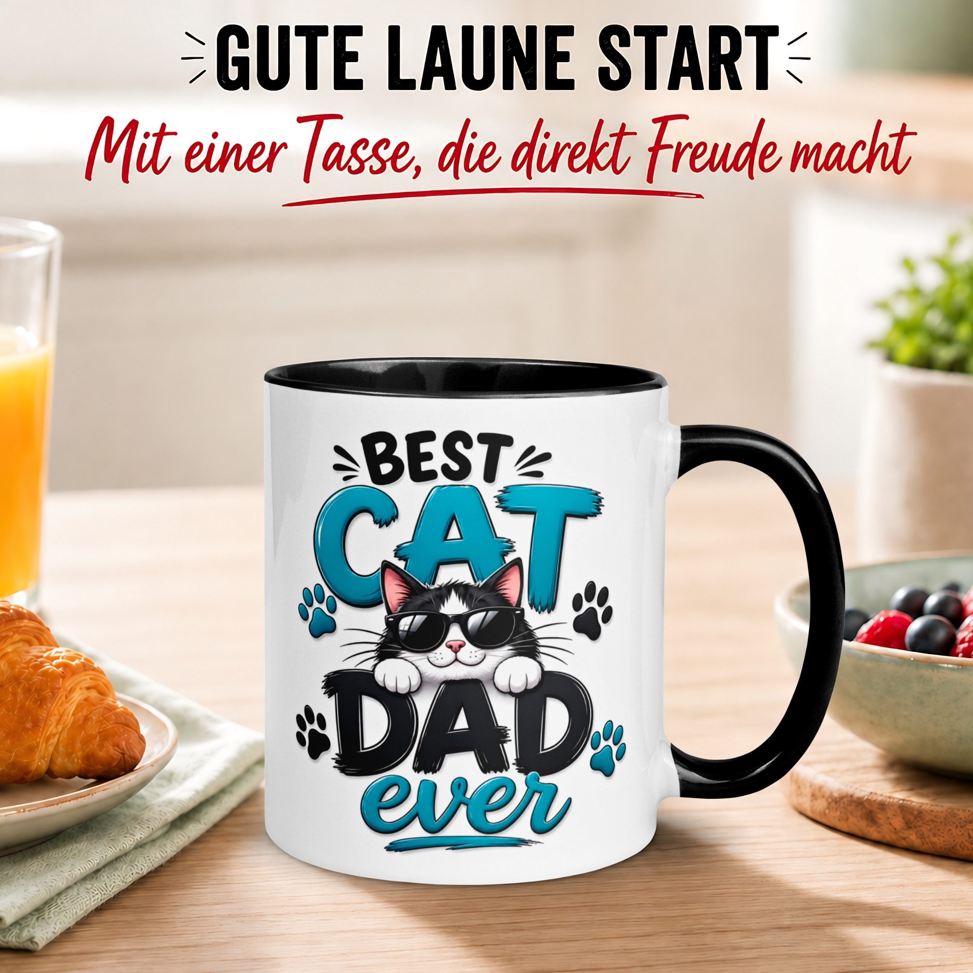 Momentals Tasse Katze – „Best Cat Dad ever“ – lustiges Katzen Geschenk für Katzenpapa, Gratis Versand · Links-&Rechtshänder · Spülmaschinenfest