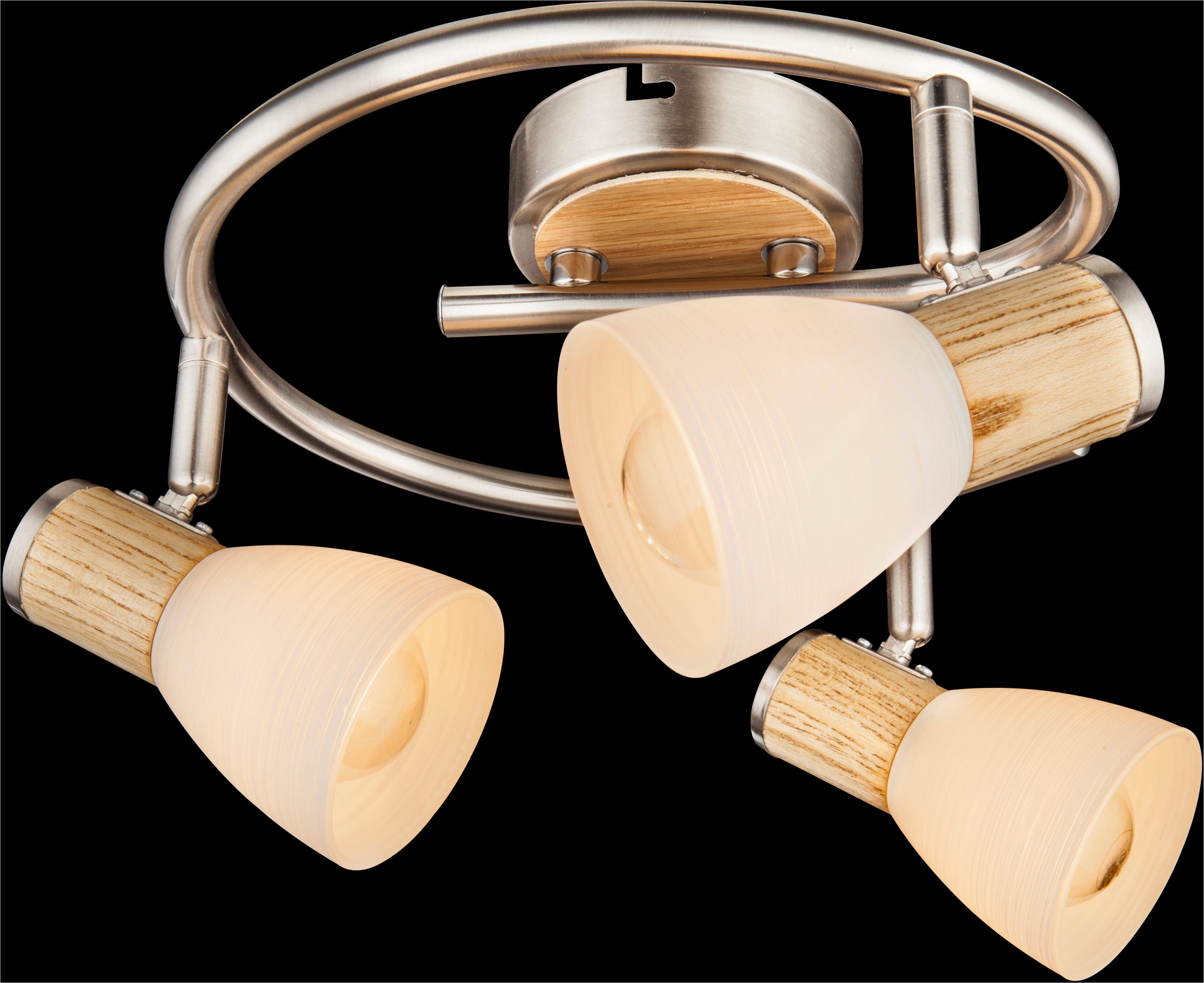 GLOBO LIGHTING Deckenspot GYLFI, ohne Leuchtmittel, Strahler Nickel/Holz, Opal/Glas gestreift, E14